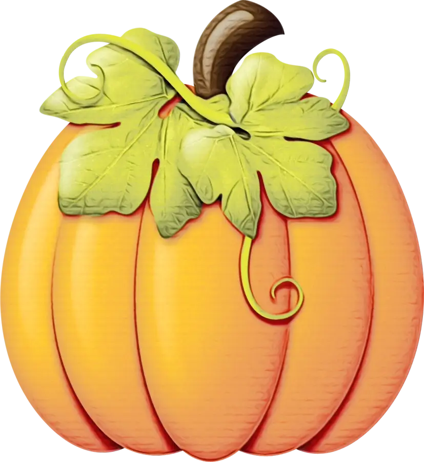 Yellow Pumpkin with Green Leaves