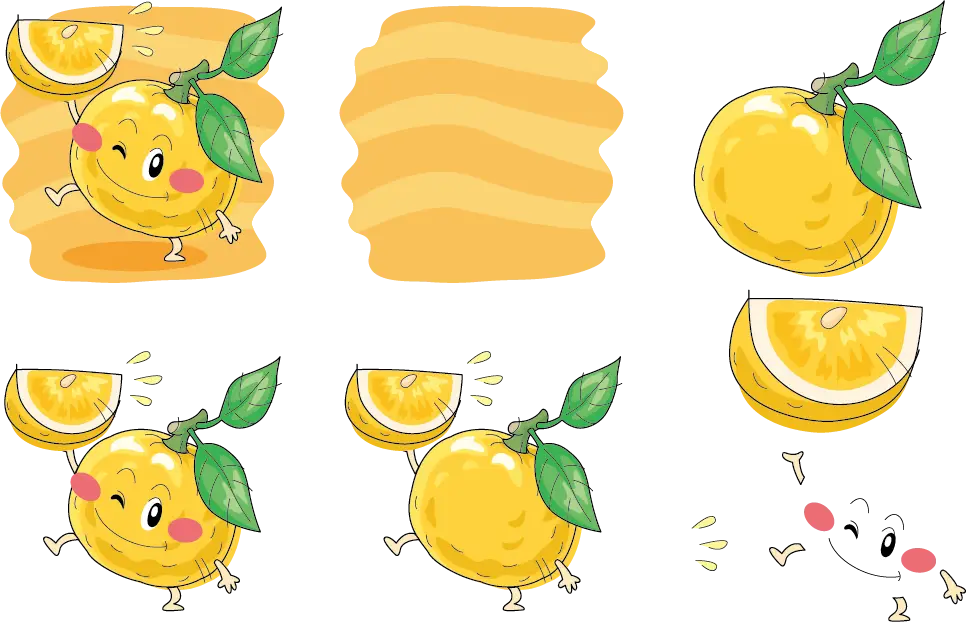 Cartoon Lemons with Slices
