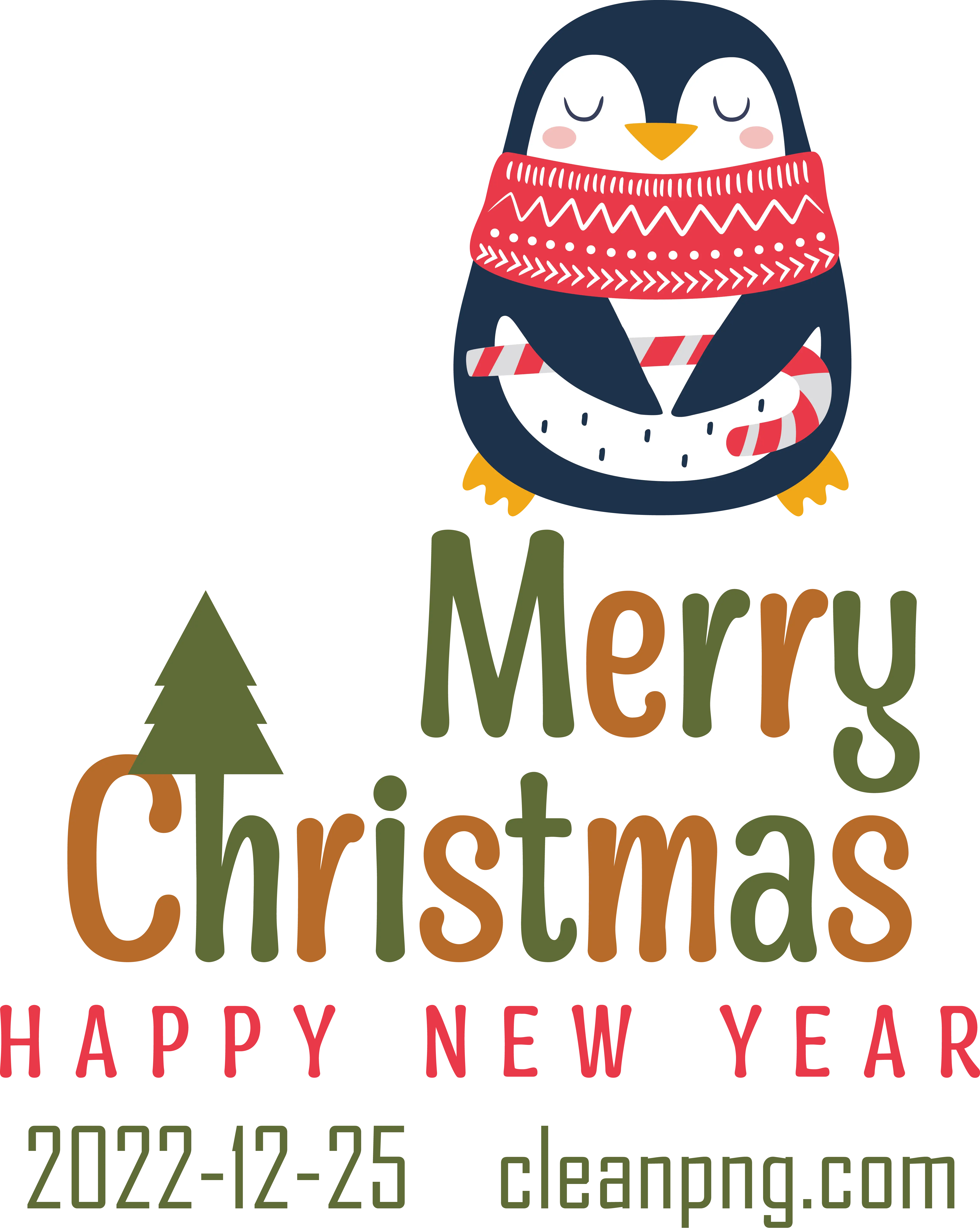 Christmas Penguin Wearing a Scarf Wishing Merry Christmas