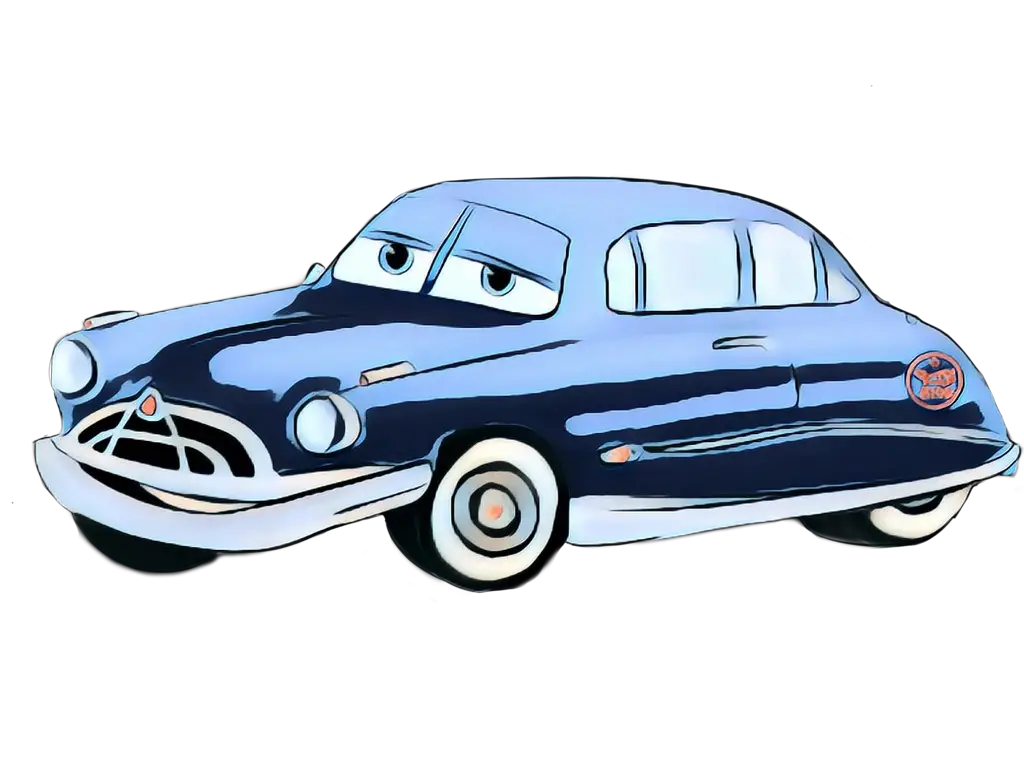 Cartoon Illustration of a Vintage Blue Car
