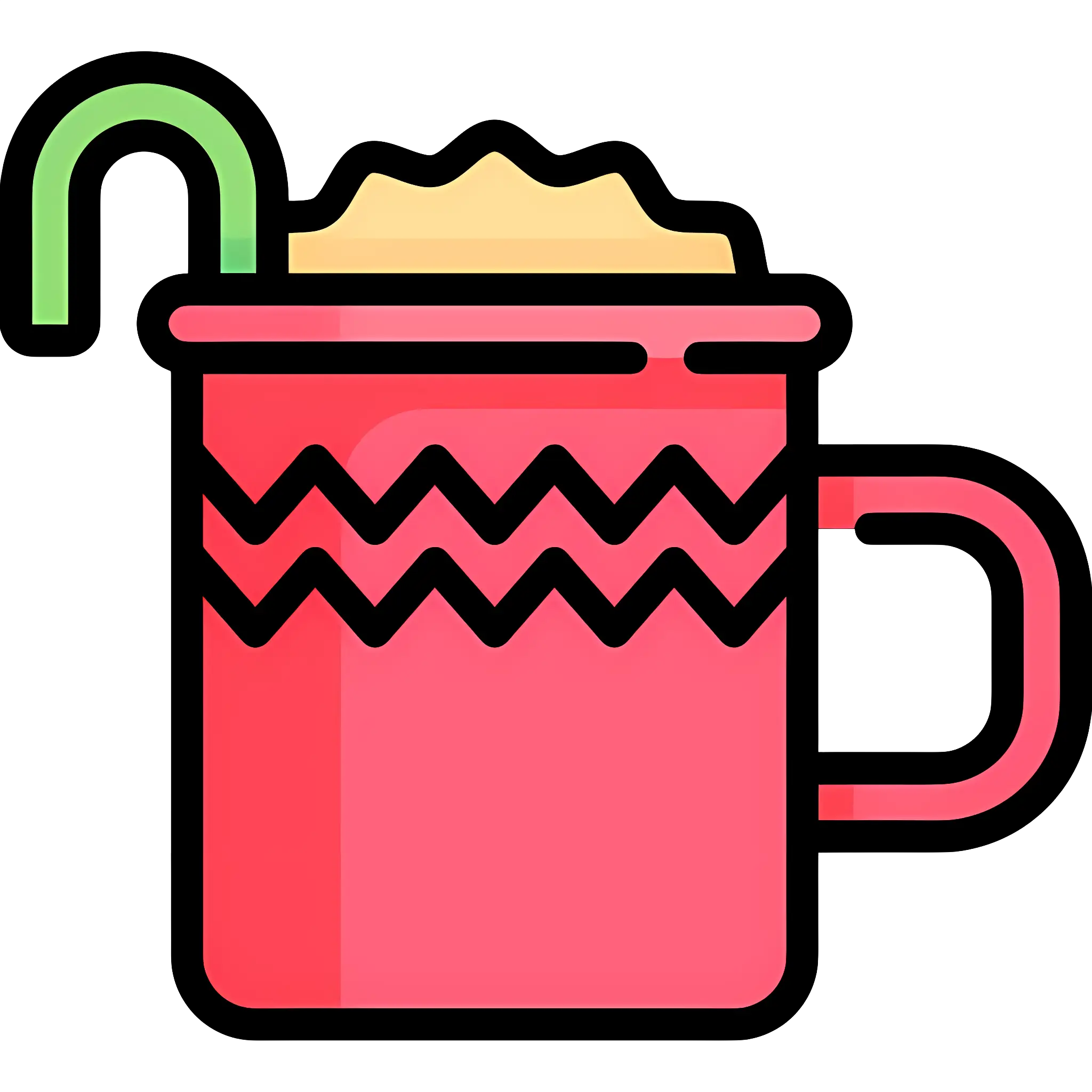 Red Mug with Foam and Decorative Straw