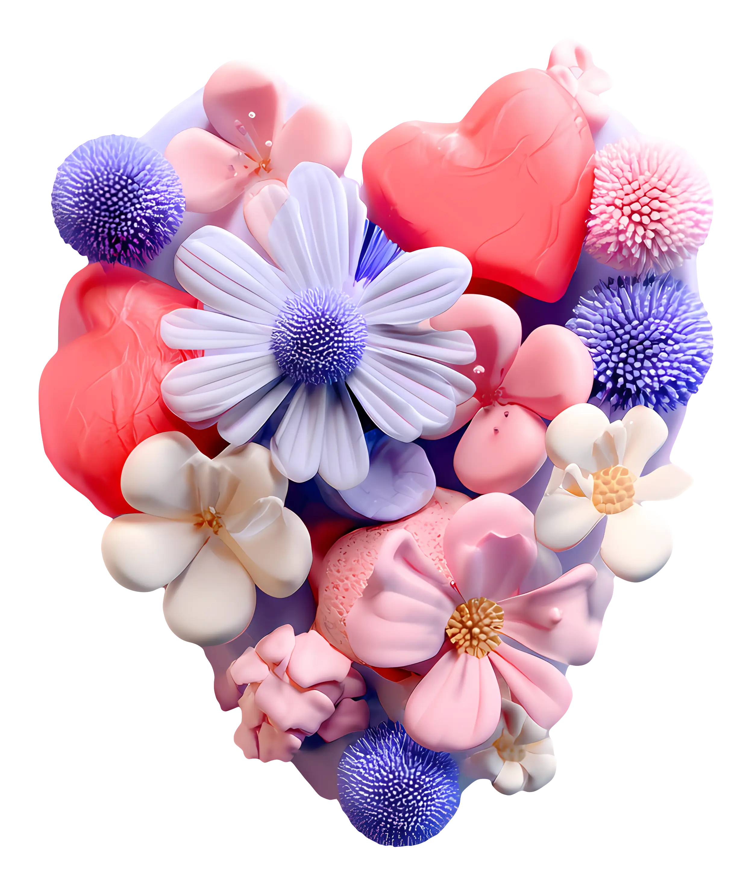 Colorful Flower and Heart Art Composition