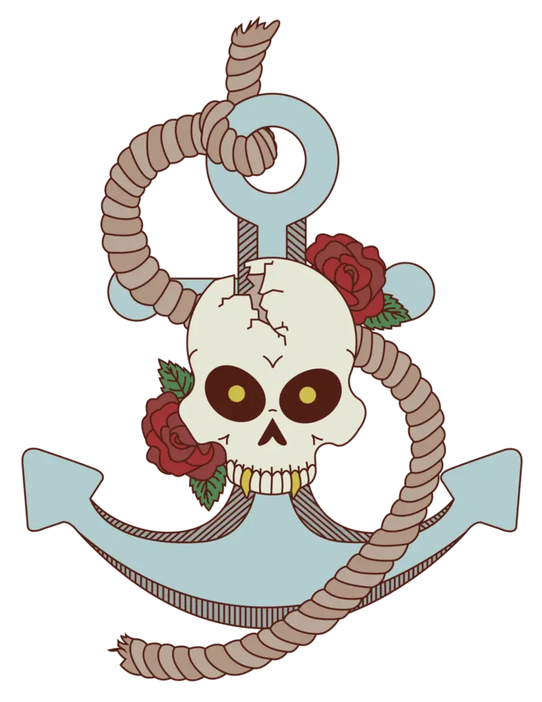 Anchor and Skull with Roses Illustration
