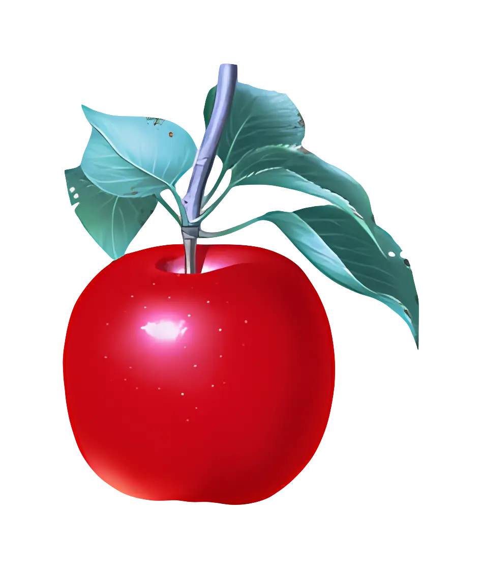 Fresh Red Apple with Green Leaves