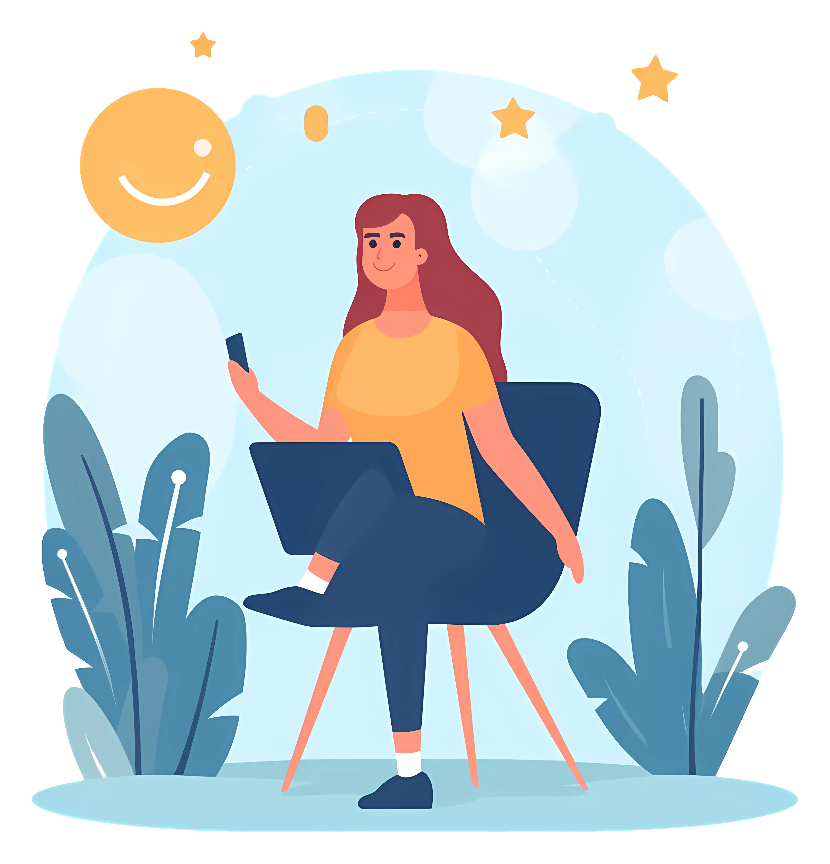 Woman Sitting with Phone