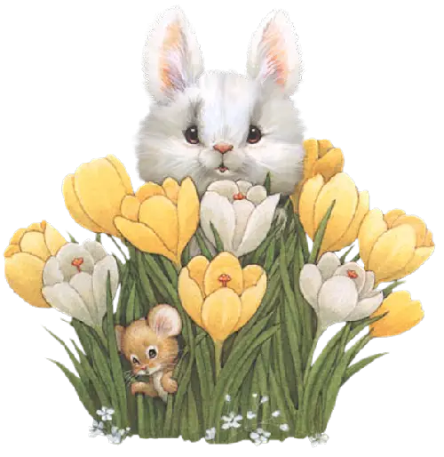 Bunny and Mouse with Flowers Illustration