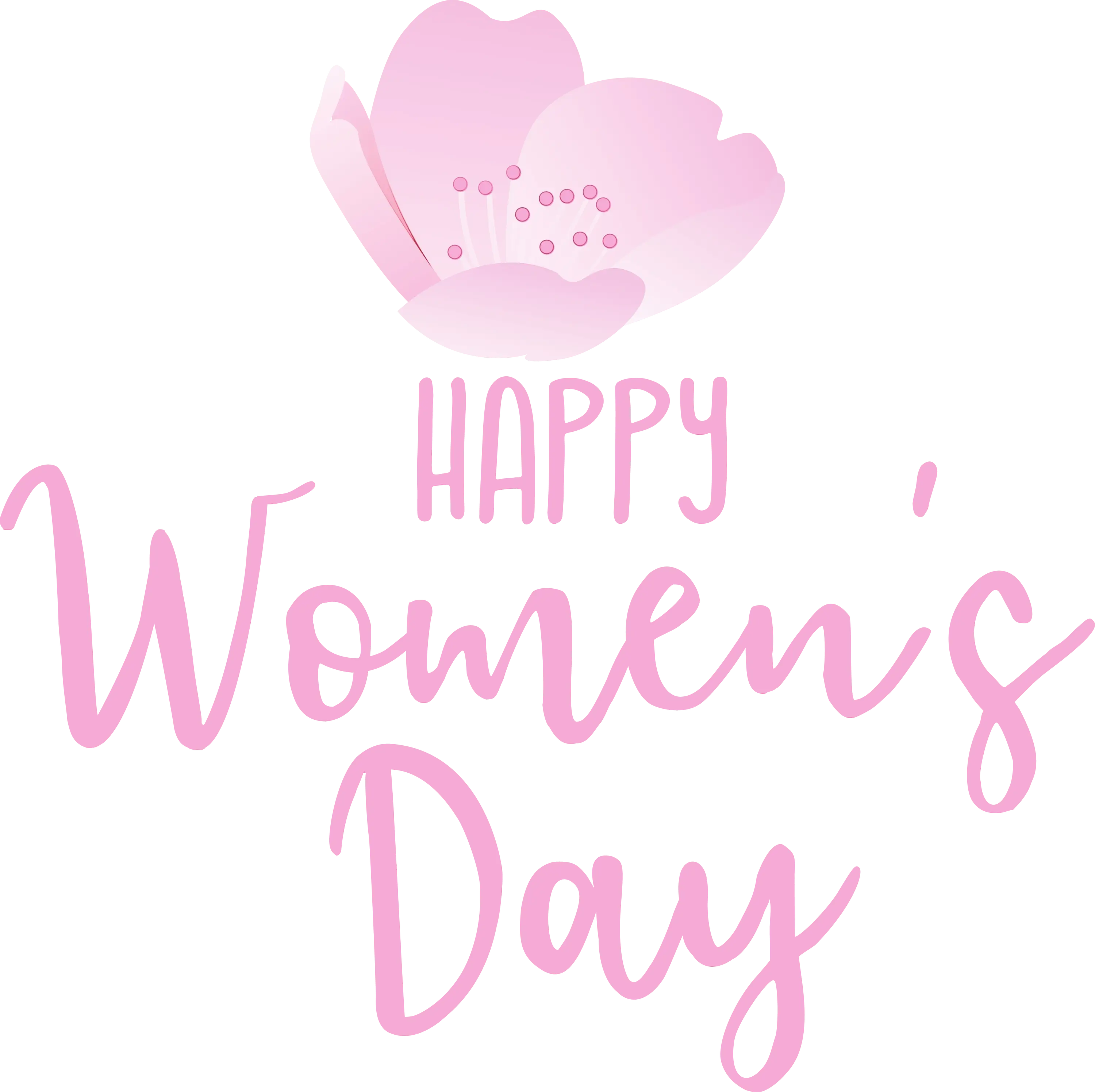 Pink Flower with Happy Women&#039;s Day Text Decoration