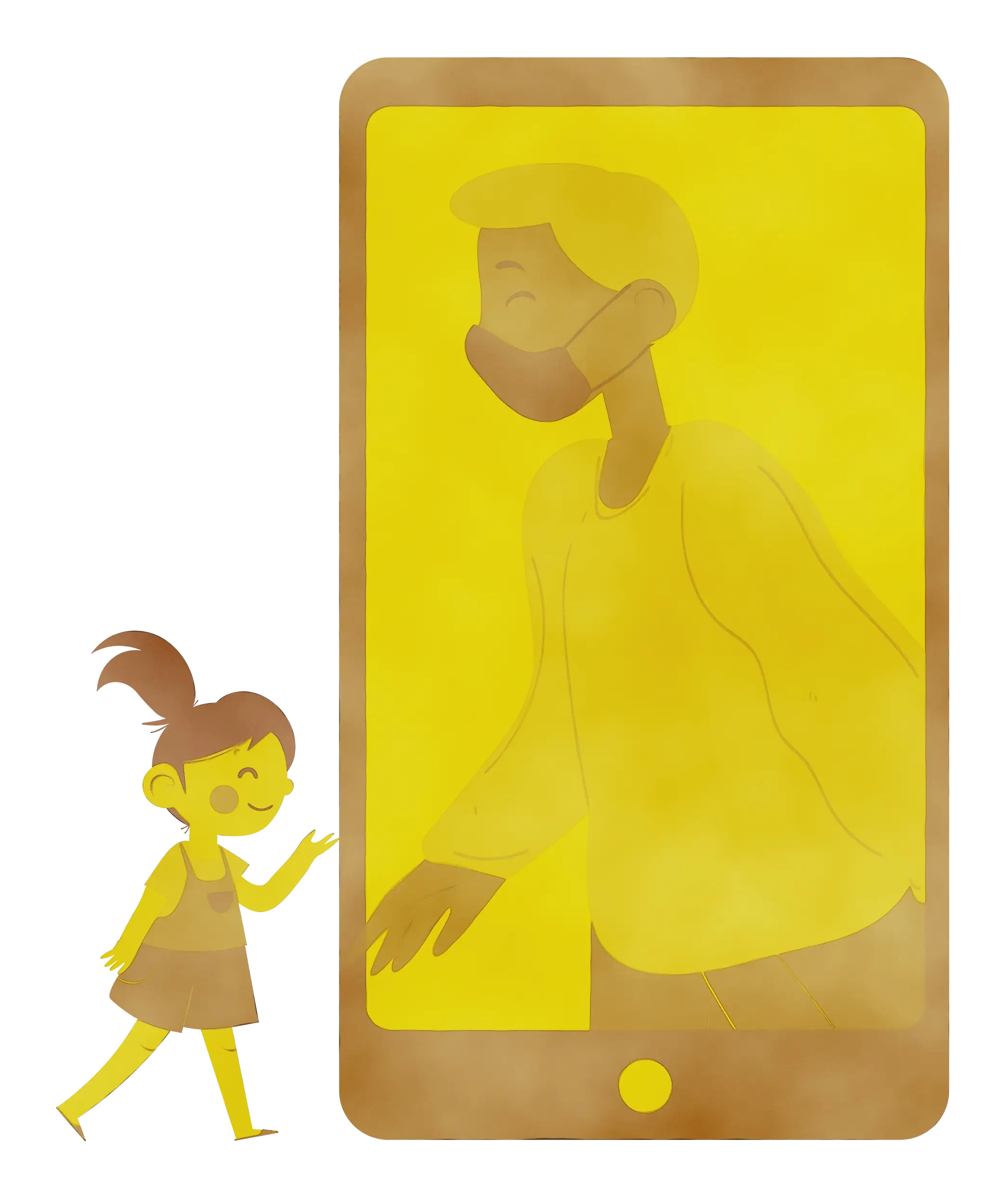 Girl Interacting With Yellow-Hued Smartphone Image
