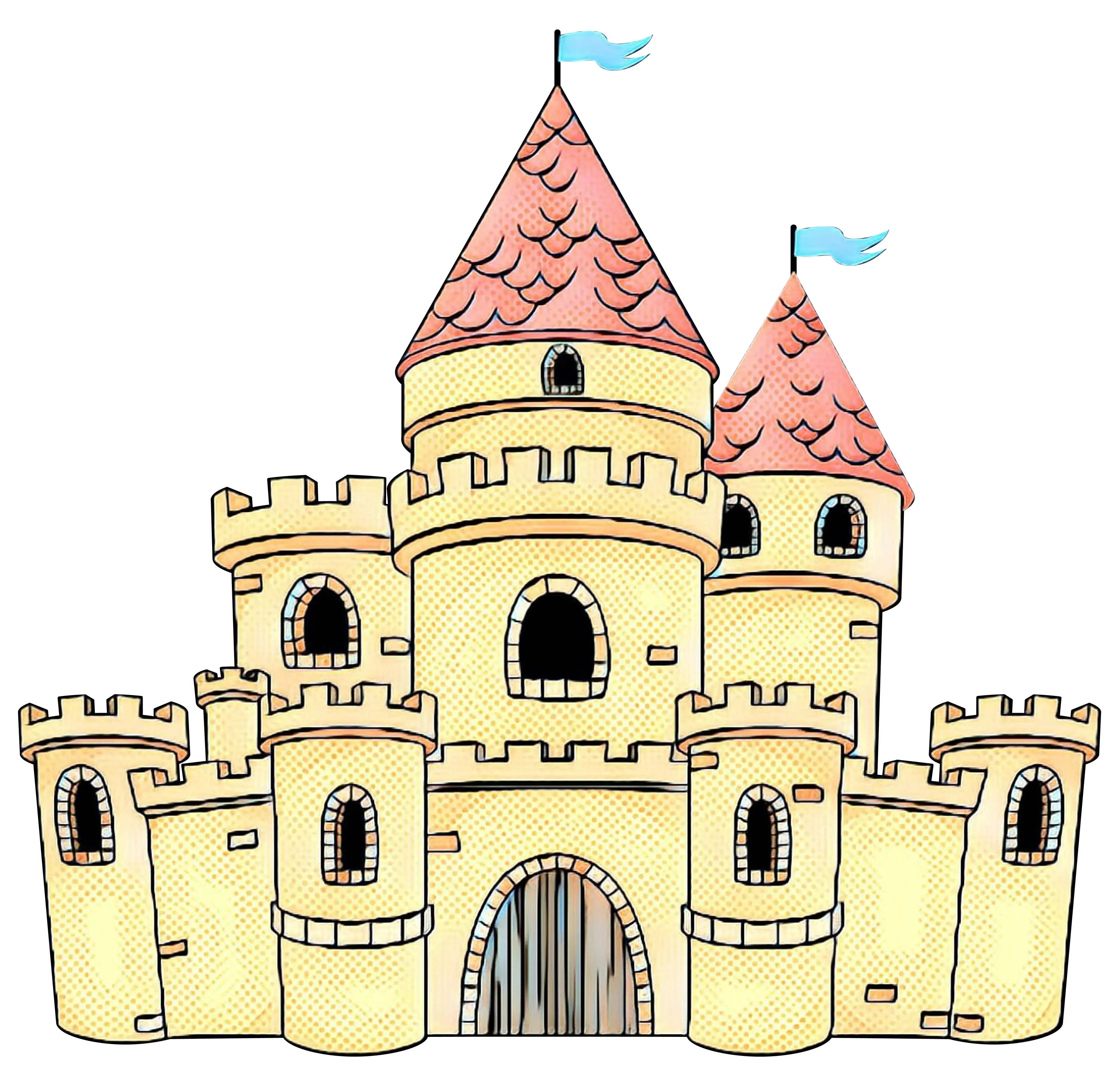 Cartoon Castle Design with Flags