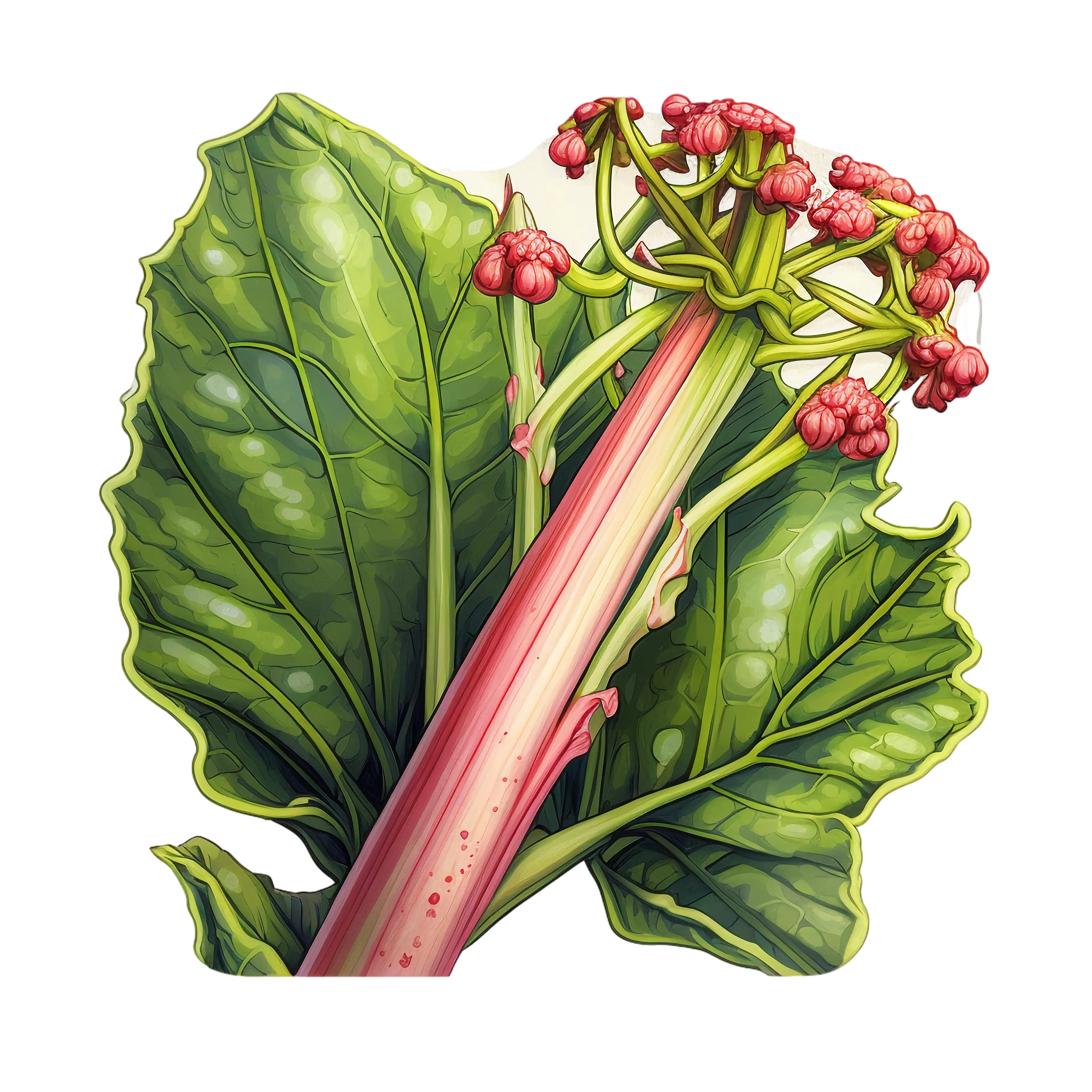Detailed Illustration of Rhubarb Plant with Large Leaves
