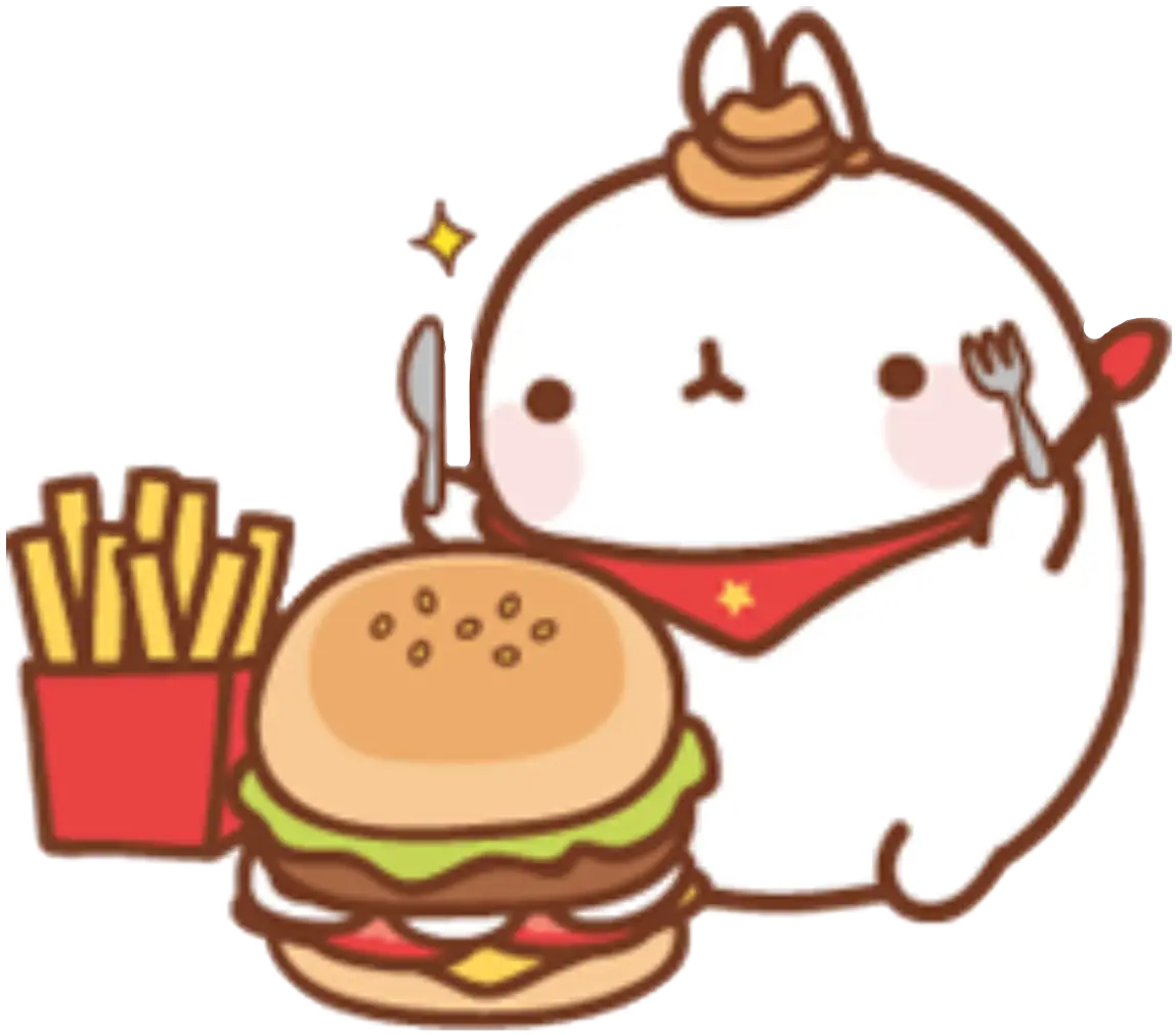 Cute Bunny Eating Burger and Fries
