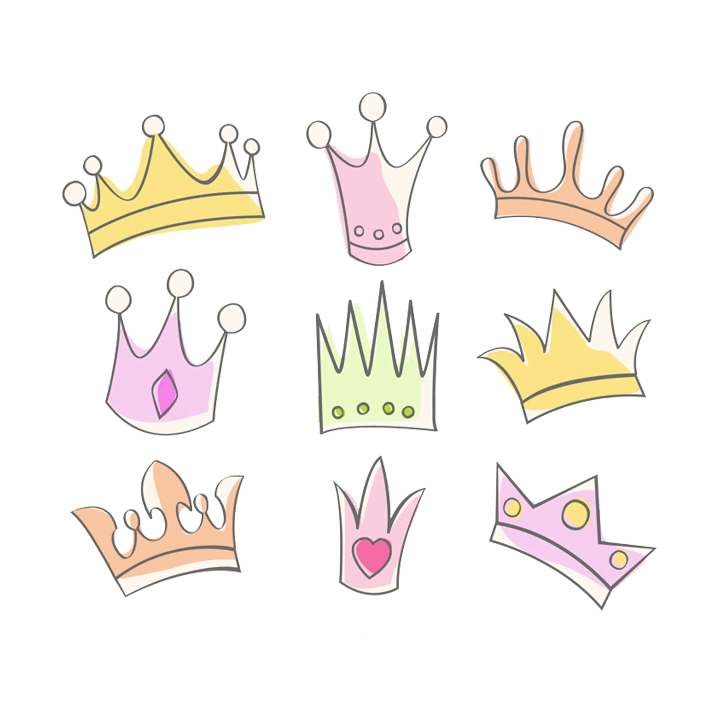 Cartoon-Styled Colorful Crowns and Tiaras