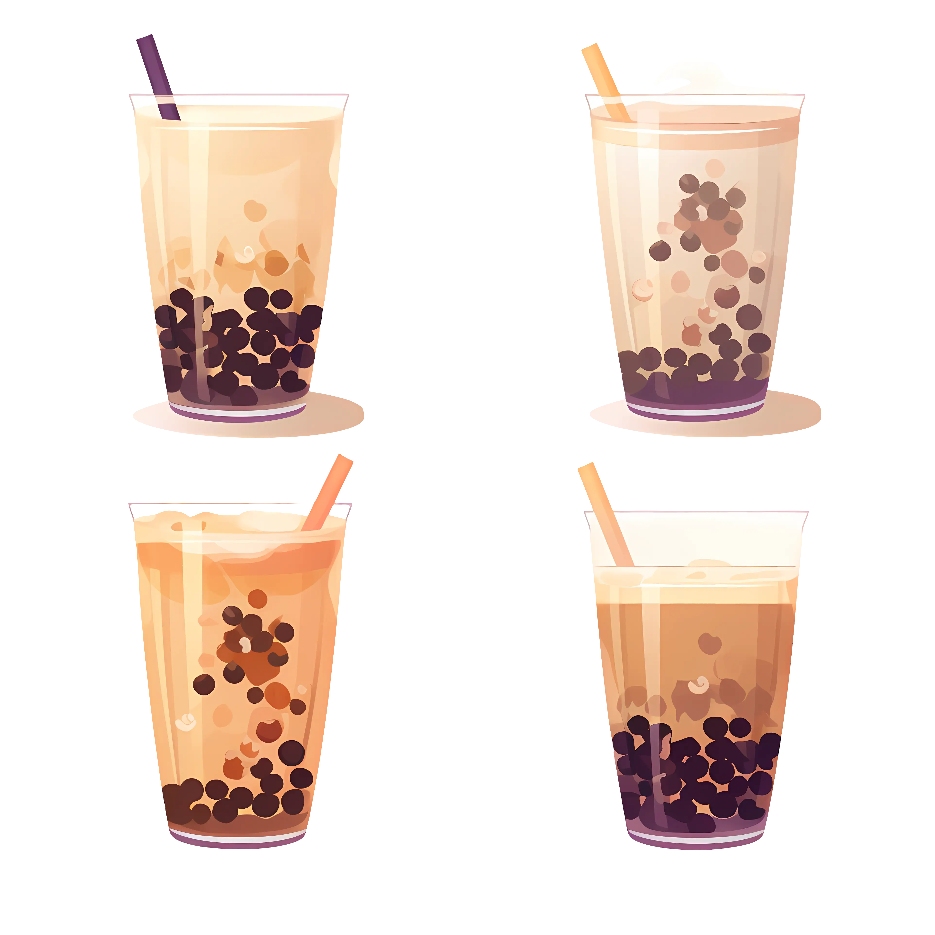 Bubble Tea Glasses with Tapioca Pearls