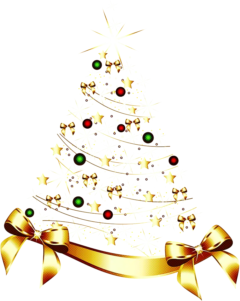 Golden Christmas Tree with Decorative Ornaments