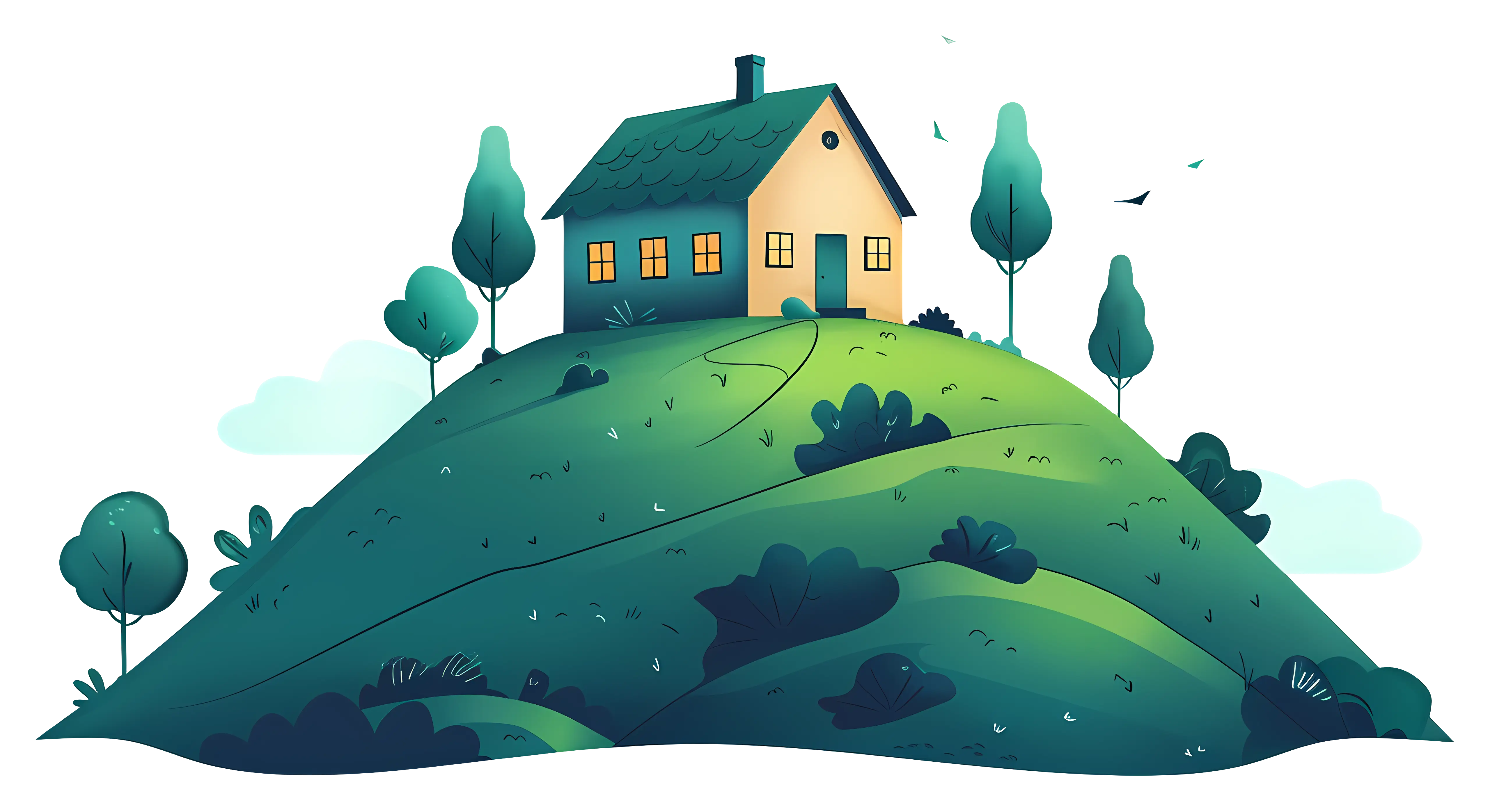 Cozy House on Grassy Hill Illustration