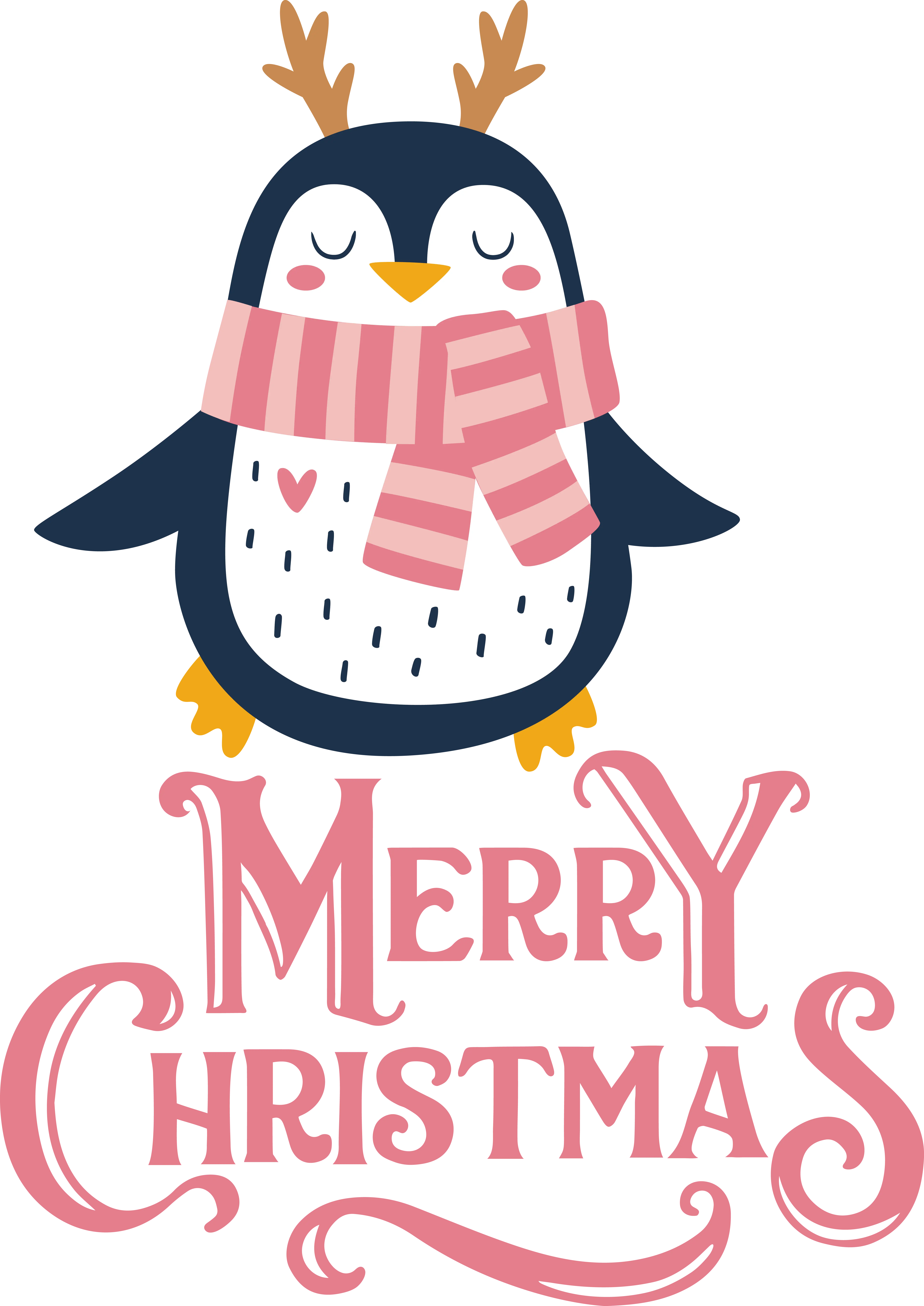 Penguin with Scarf and Merry Christmas Wishes