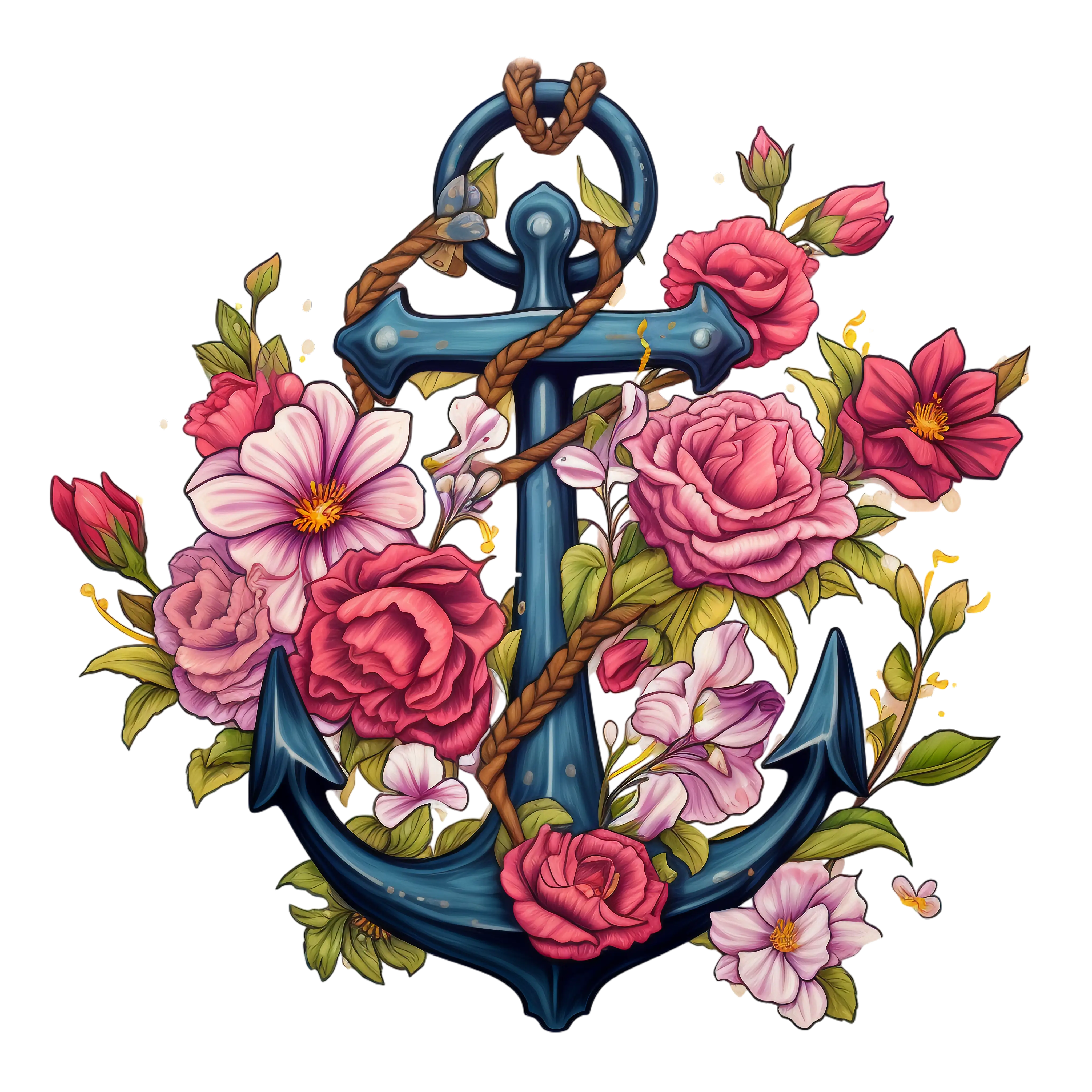 Anchor with Flowers and Decorative Rope