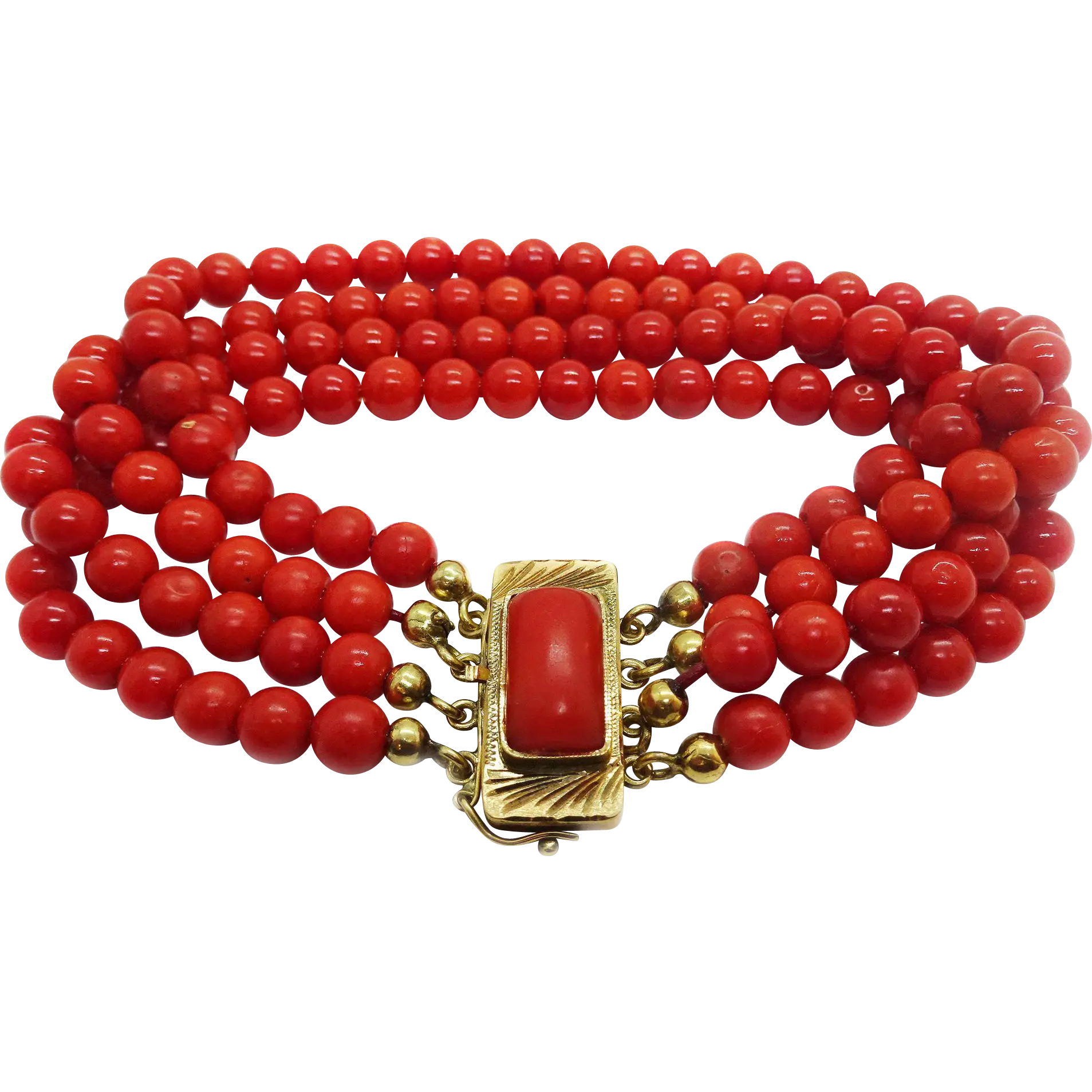 Elegant Red Beaded Bracelet with Gold Clasp