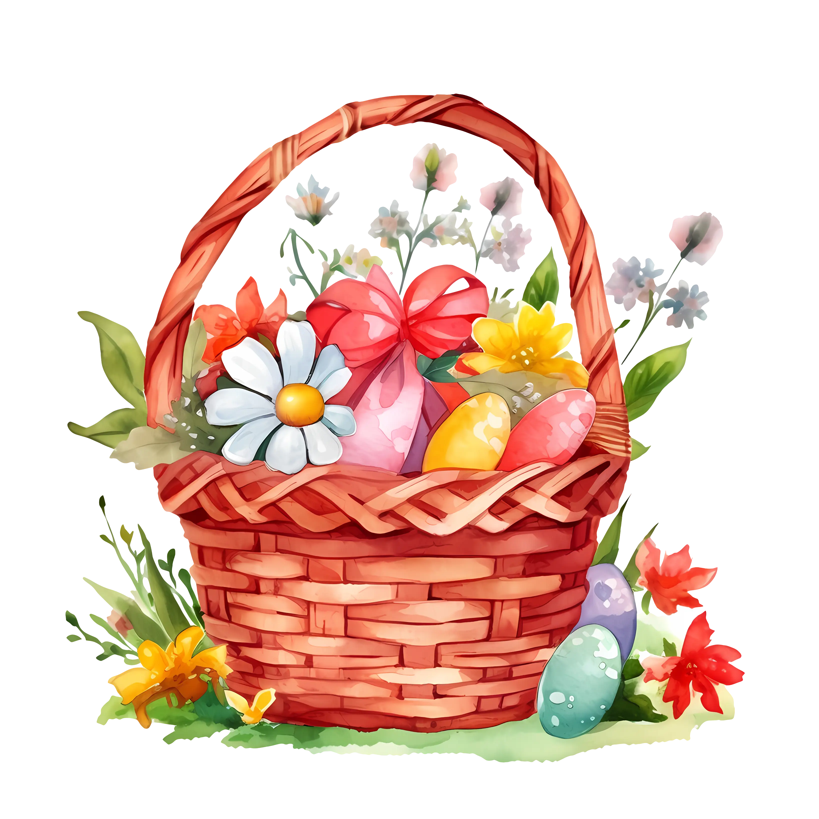 Lovely Easter Basket with Eggs and Spring Flowers