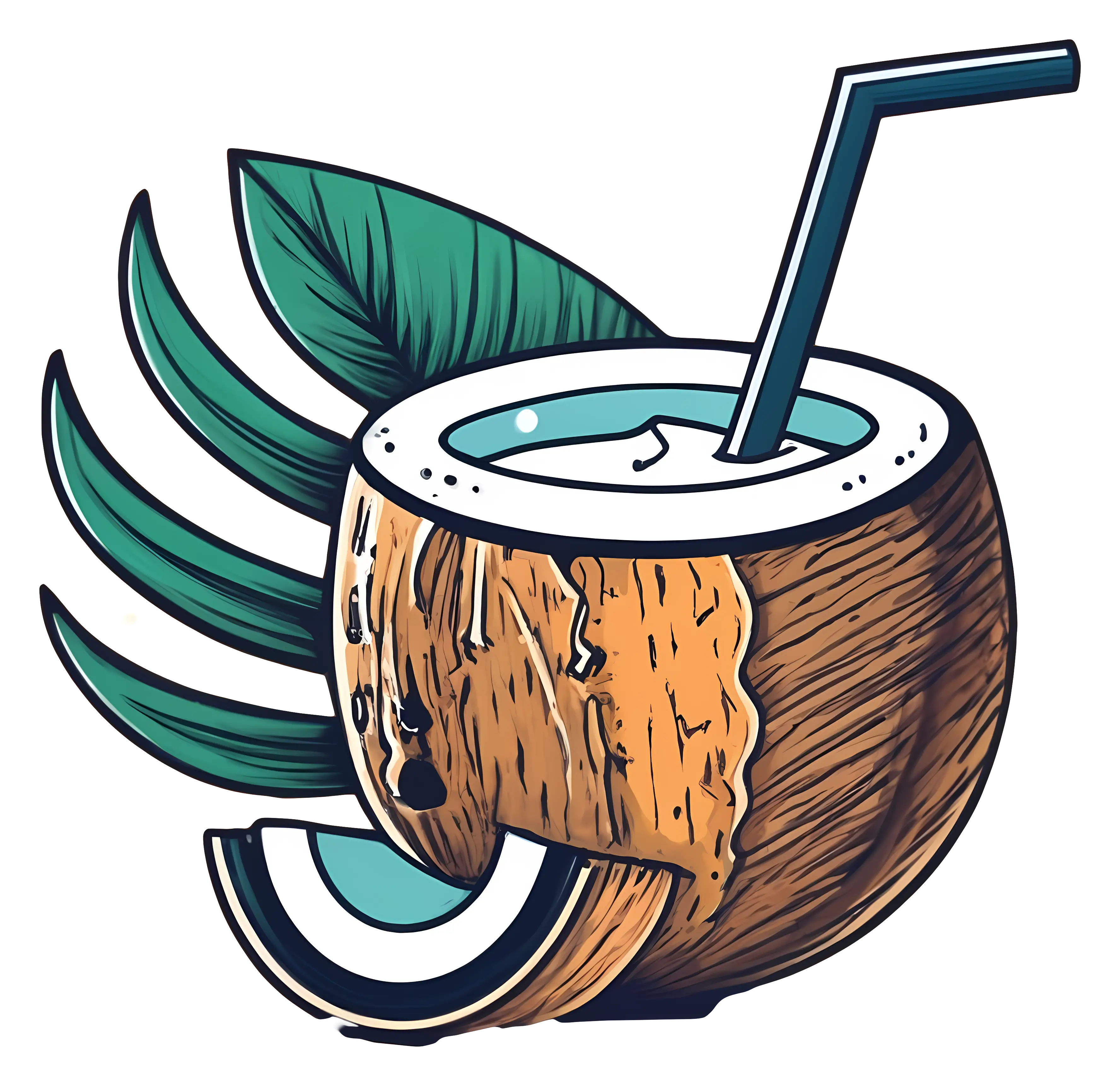 Coconut Drink with Straw and Leaf