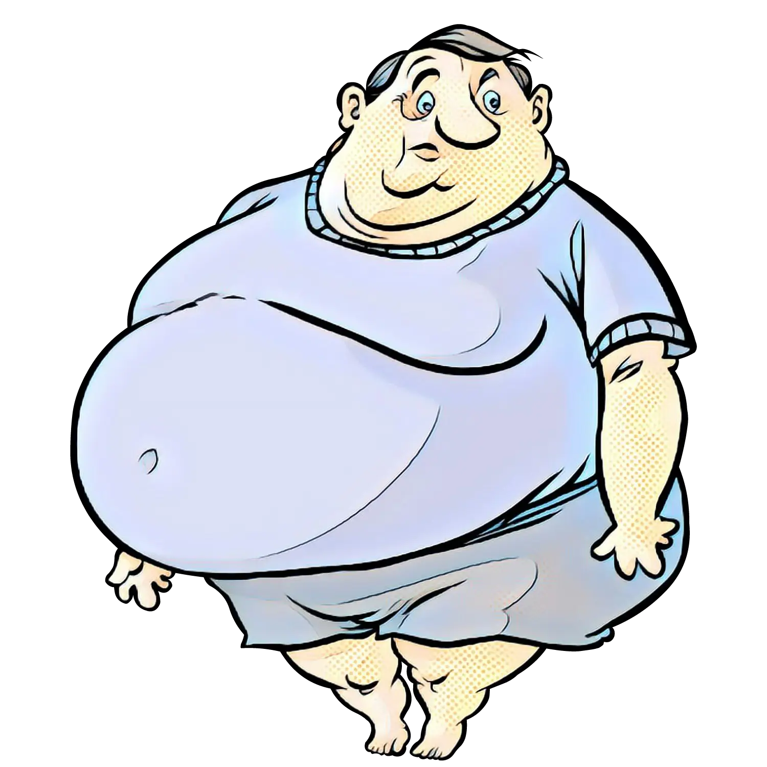 Overweight Cartoon Man in Blue Shirt