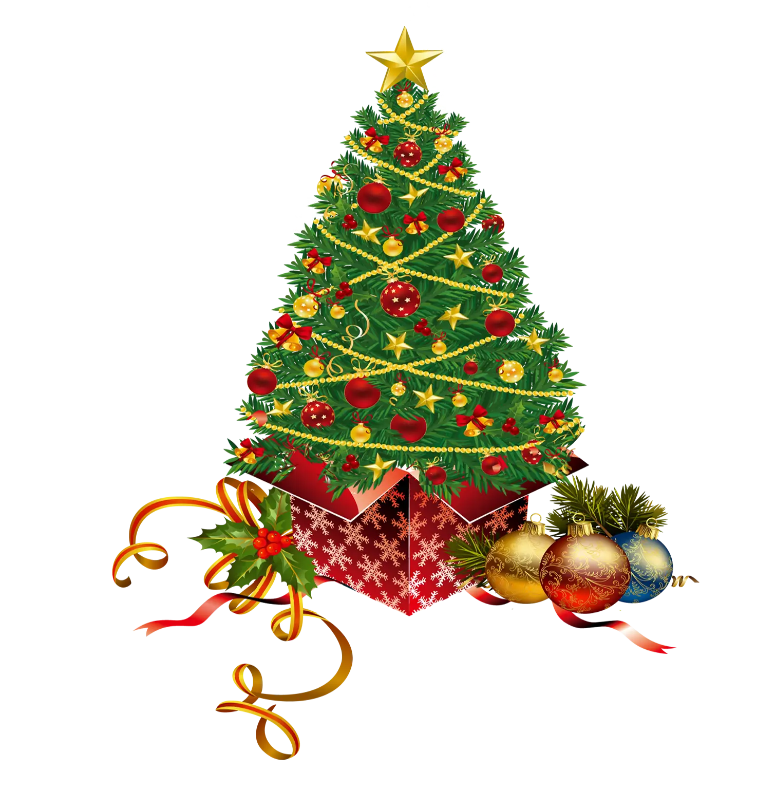 Christmas Tree with Gifts and Festive Decorations