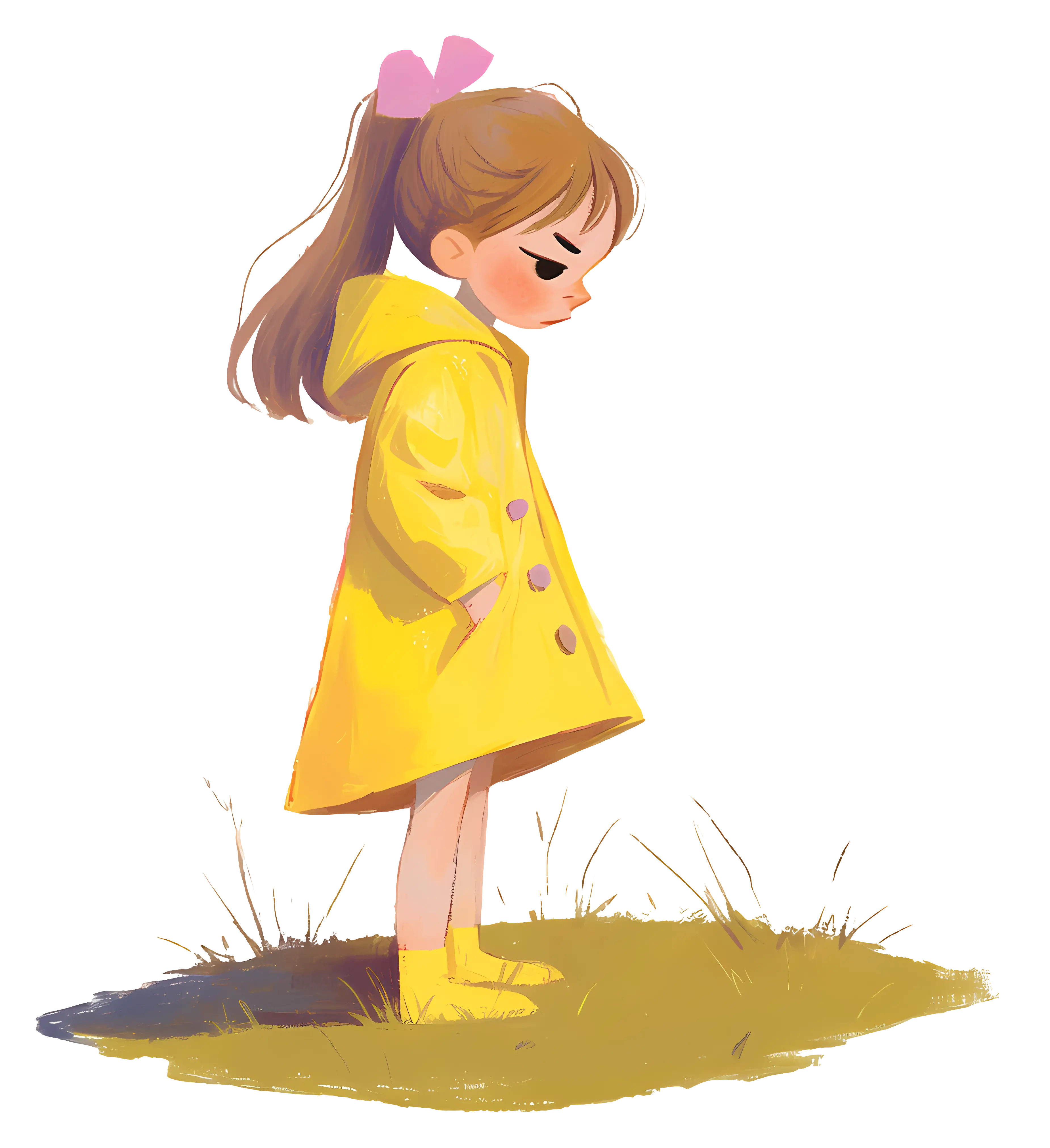 Pensive Girl in Yellow Raincoat