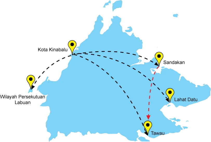 Map of Sabah with Key Locations