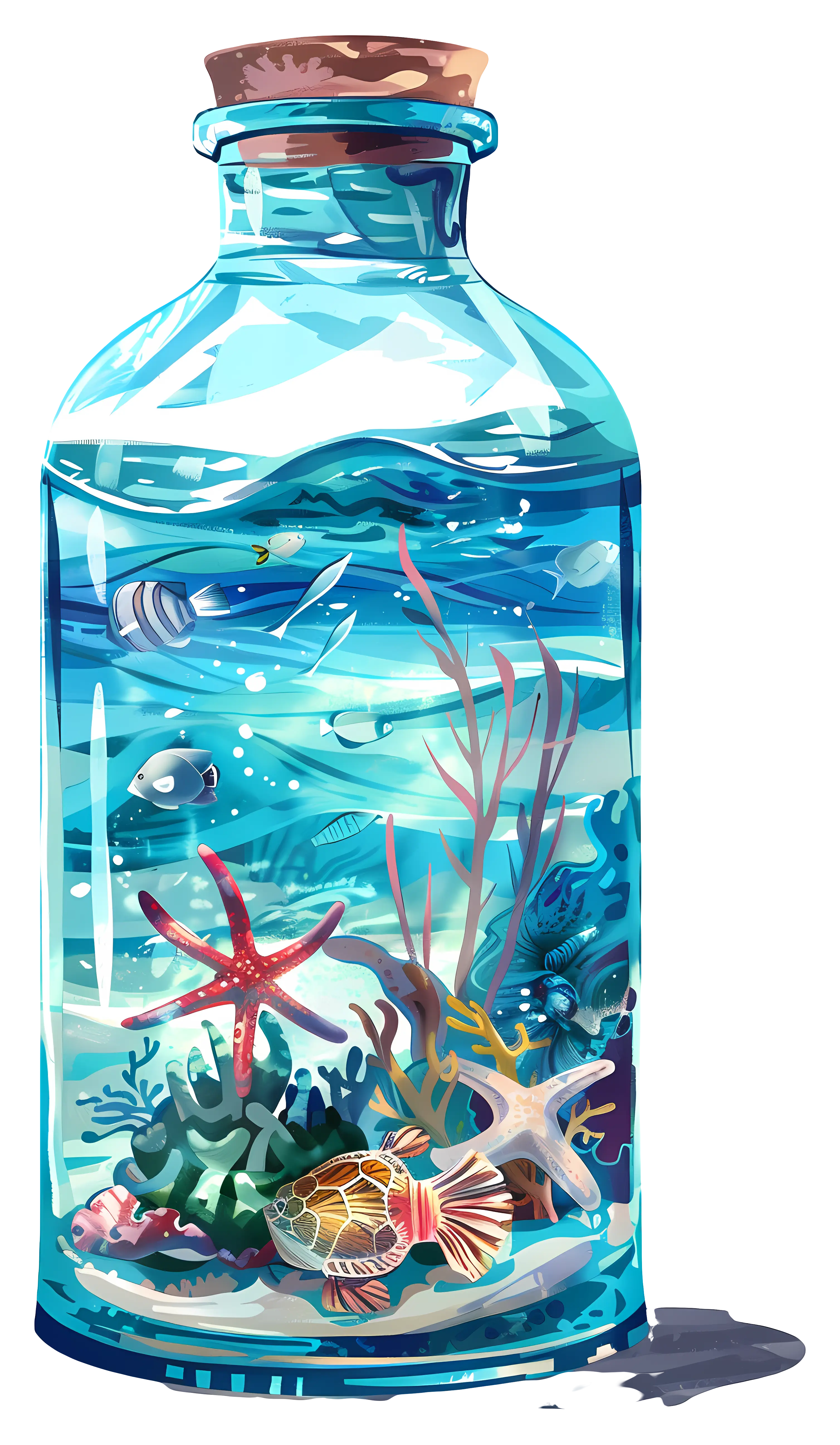 Underwater ocean art in a bottle