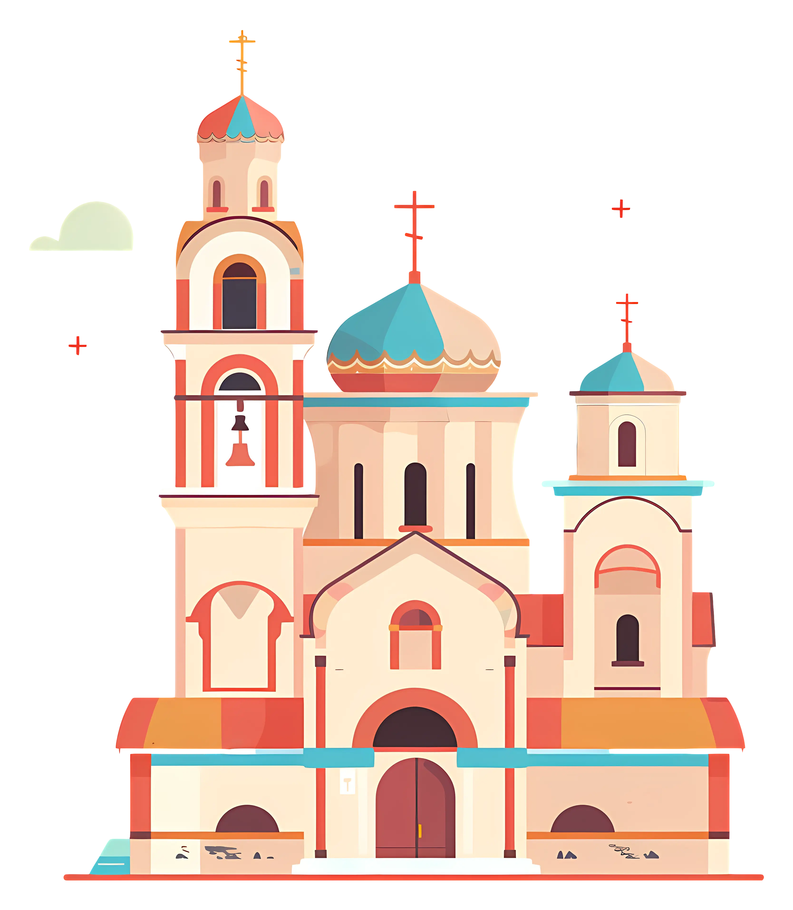 Colorful Church with Domes