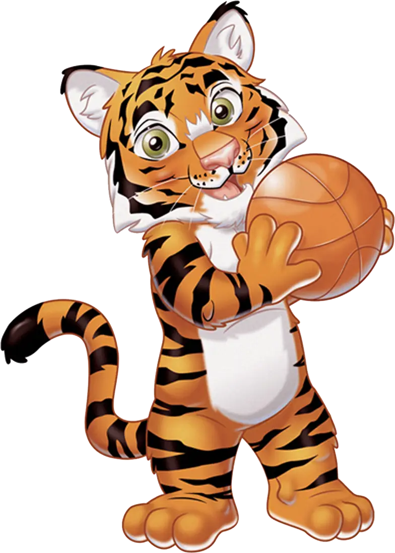 Cartoon Tiger Holding a Basketball