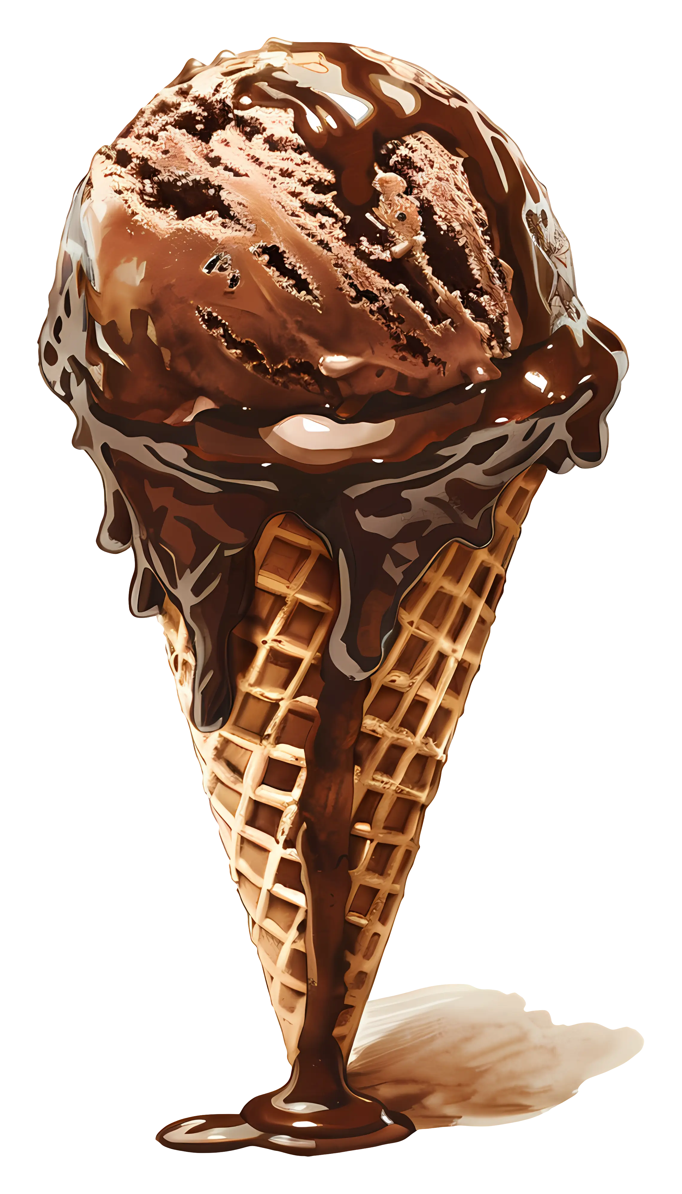 Melting Chocolate Ice Cream Cone in Waffle
