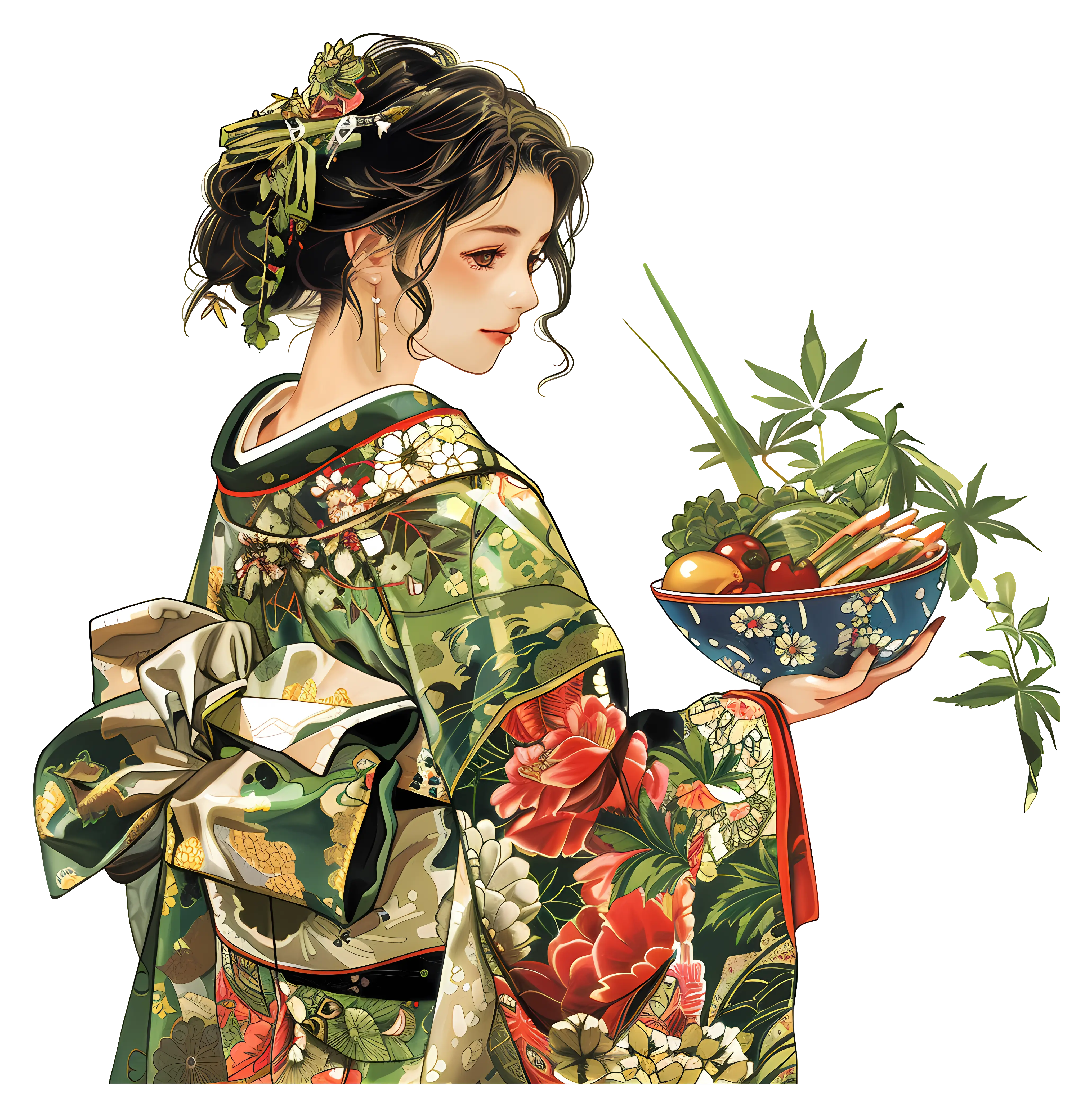 Elegant Woman in Floral Kimono