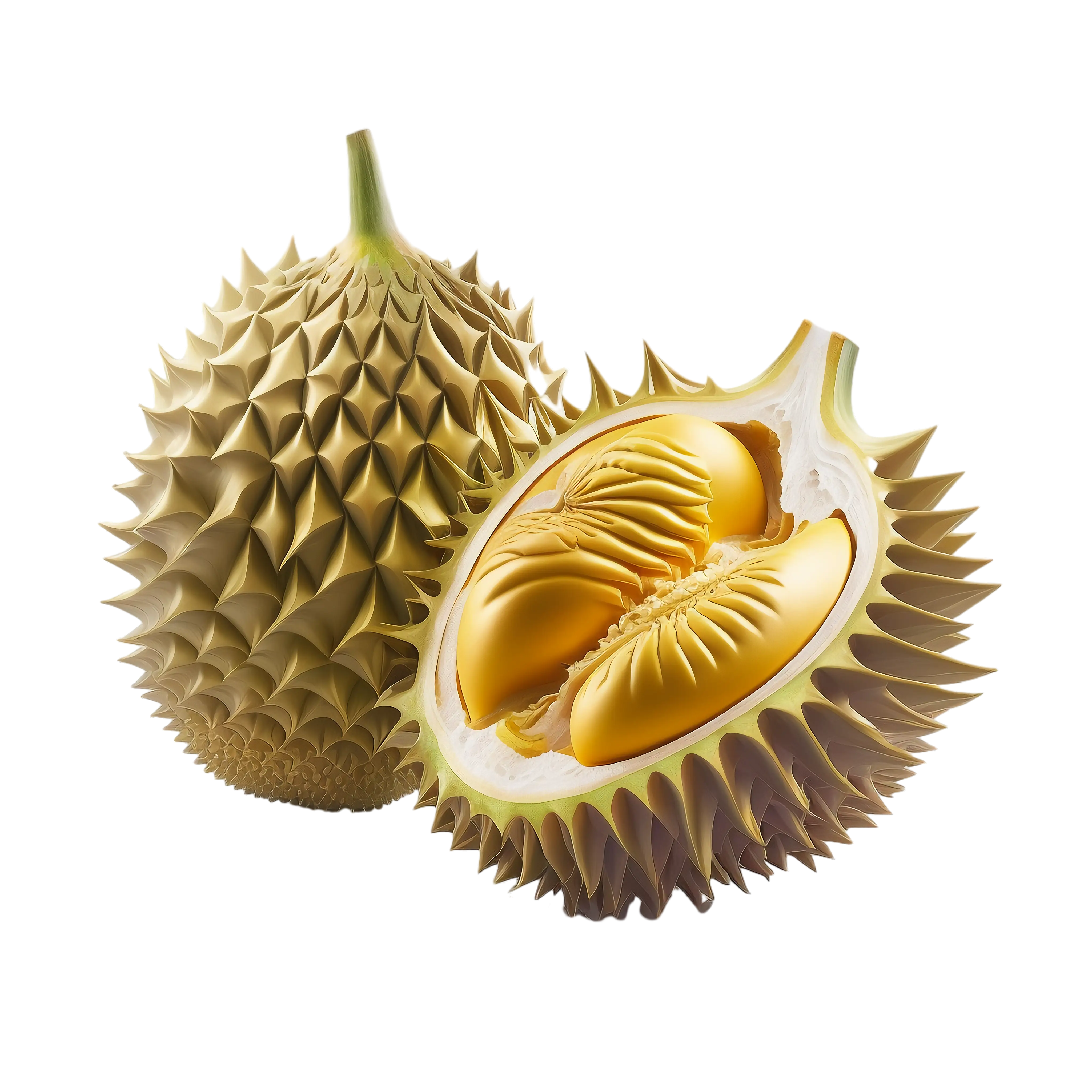 Whole and Halved Durian Fruit