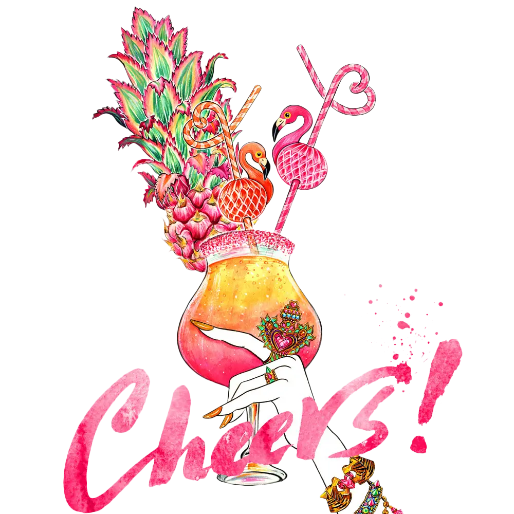 Tropical Cocktail with Pineapple and Flamingo