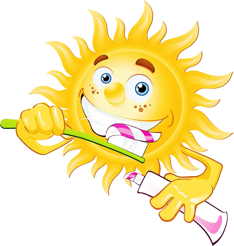 Smiling Sun Brushing Teeth Cartoon