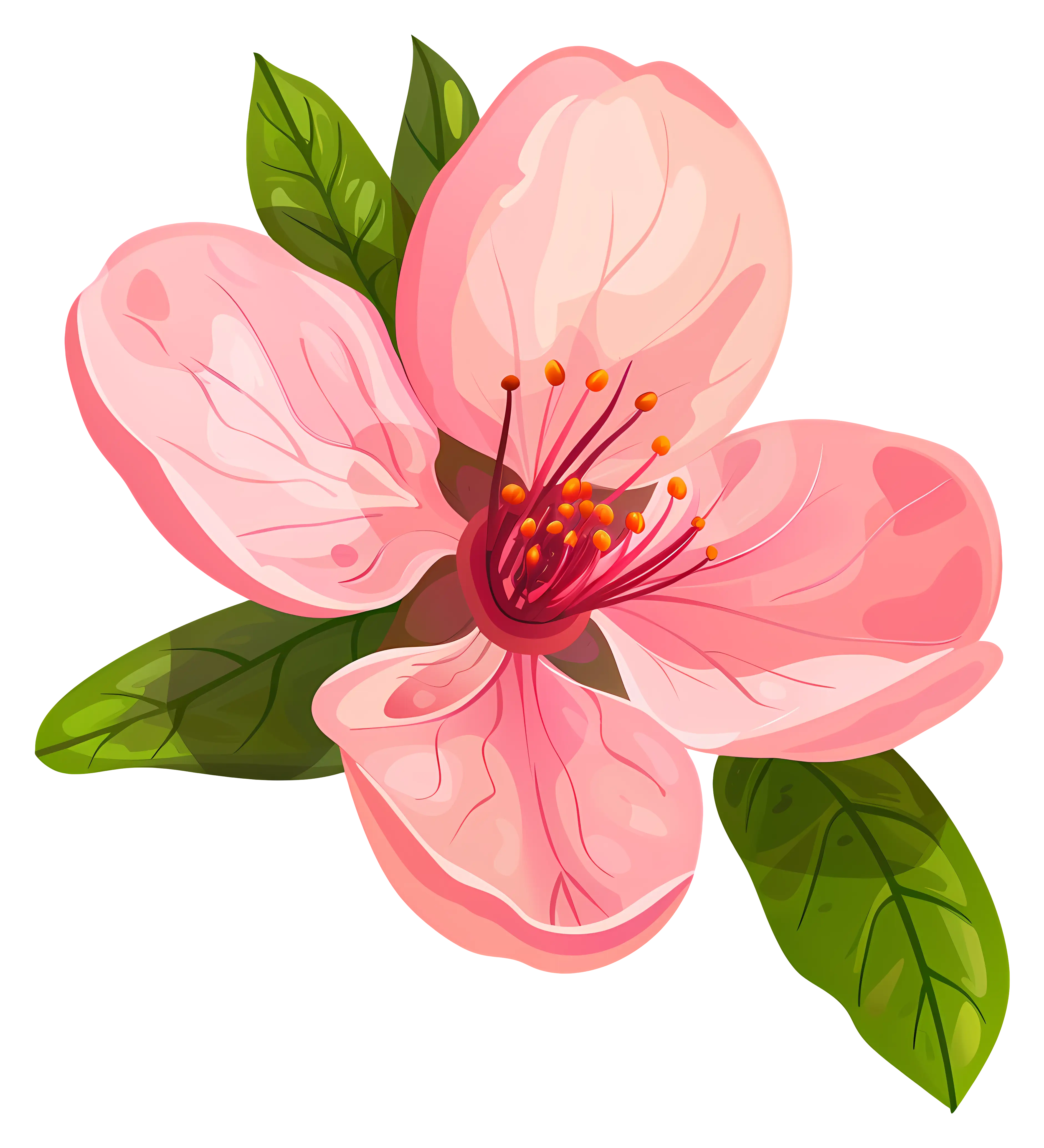 Beautiful Pink Blossom with Green Leaves