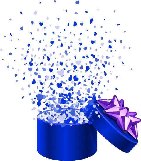 Blue Gift Box with Hearts Confetti Explosion