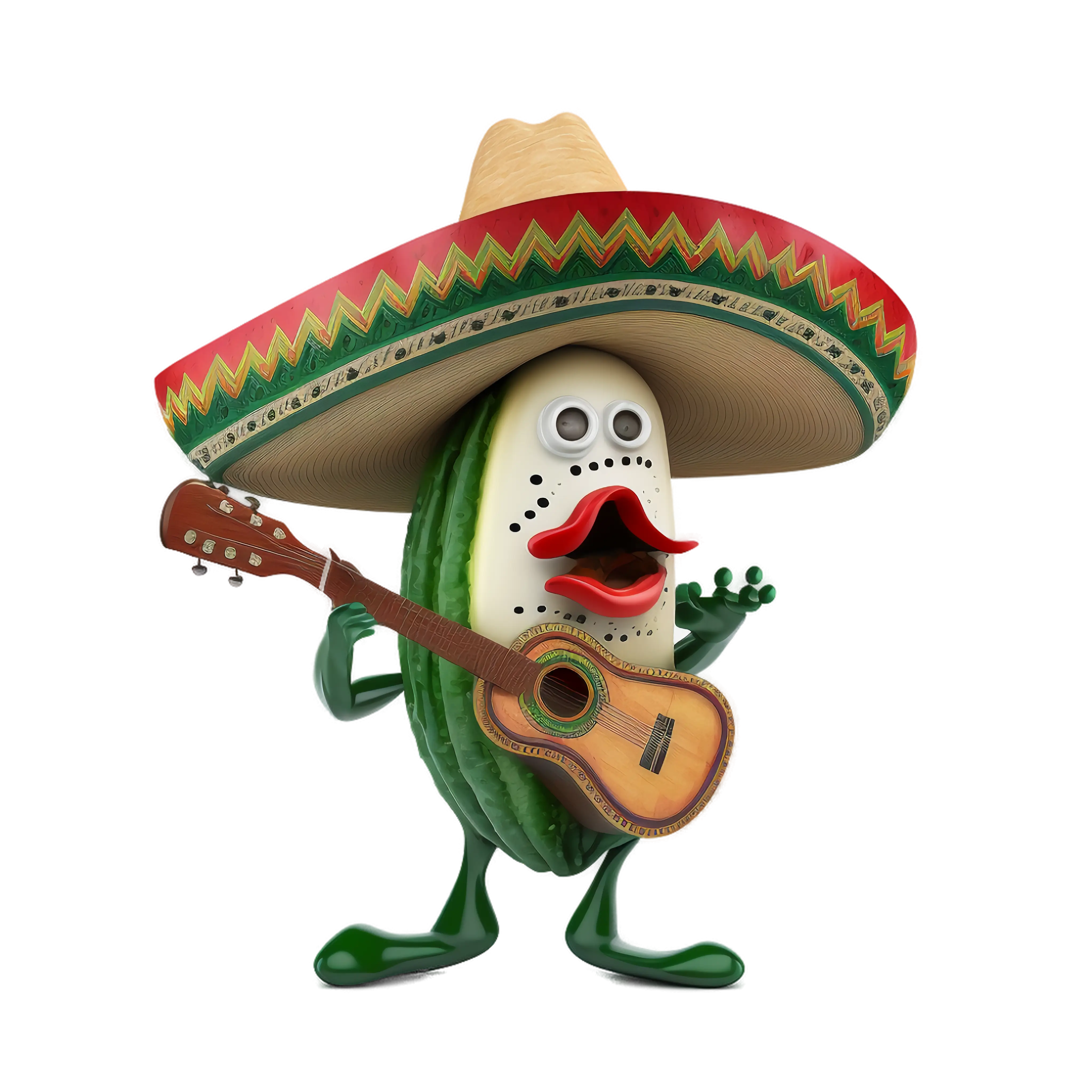 Cucumber Playing Guitar with Sombrero