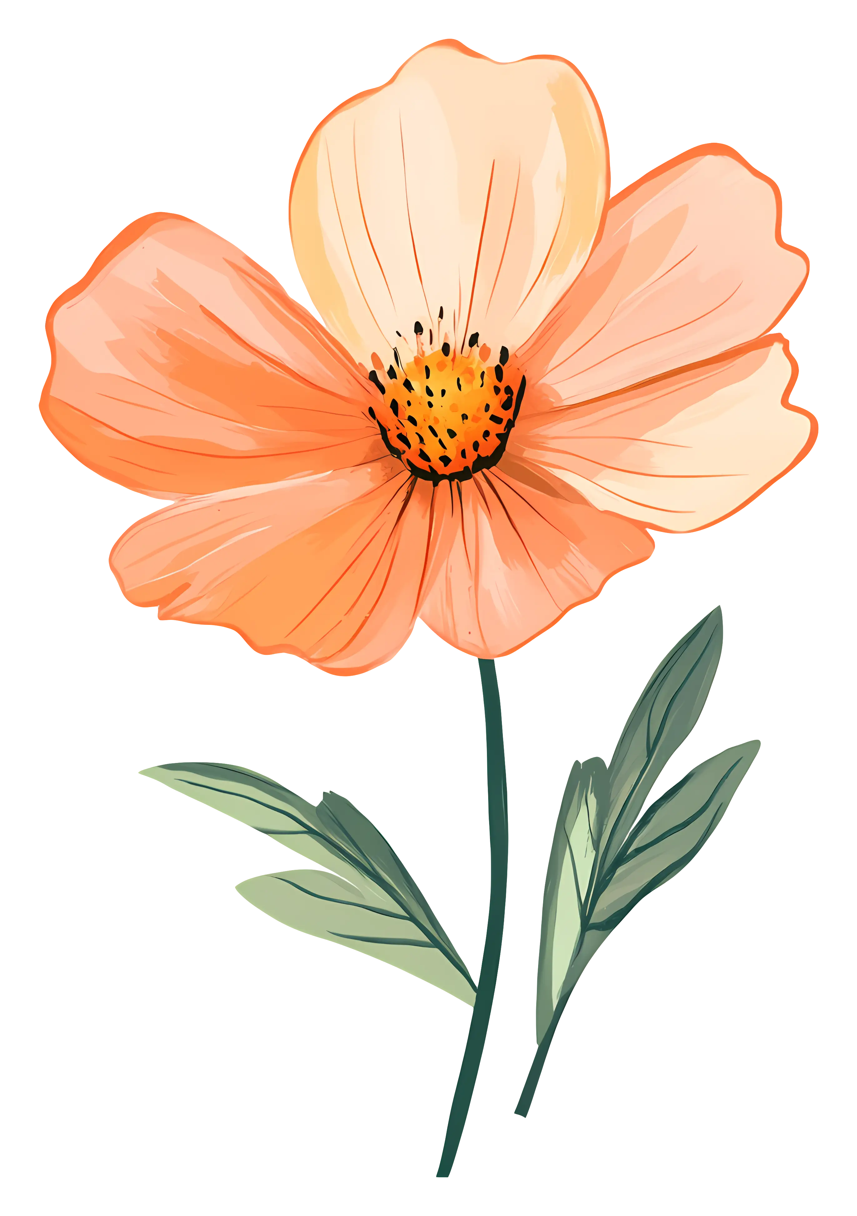 Beautiful Orange Flower with Green Leaves