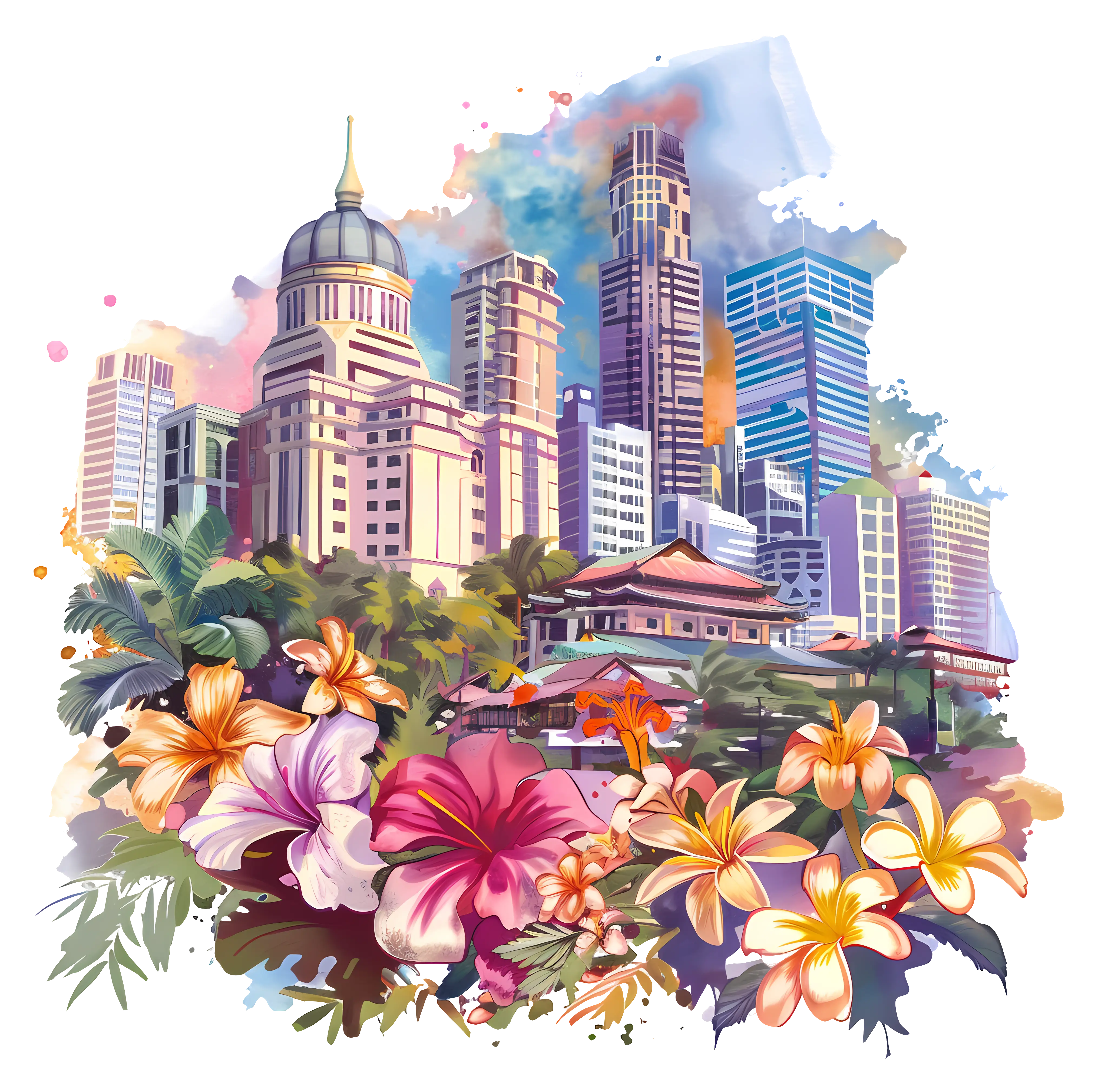 Colorful Cityscape with Flowers