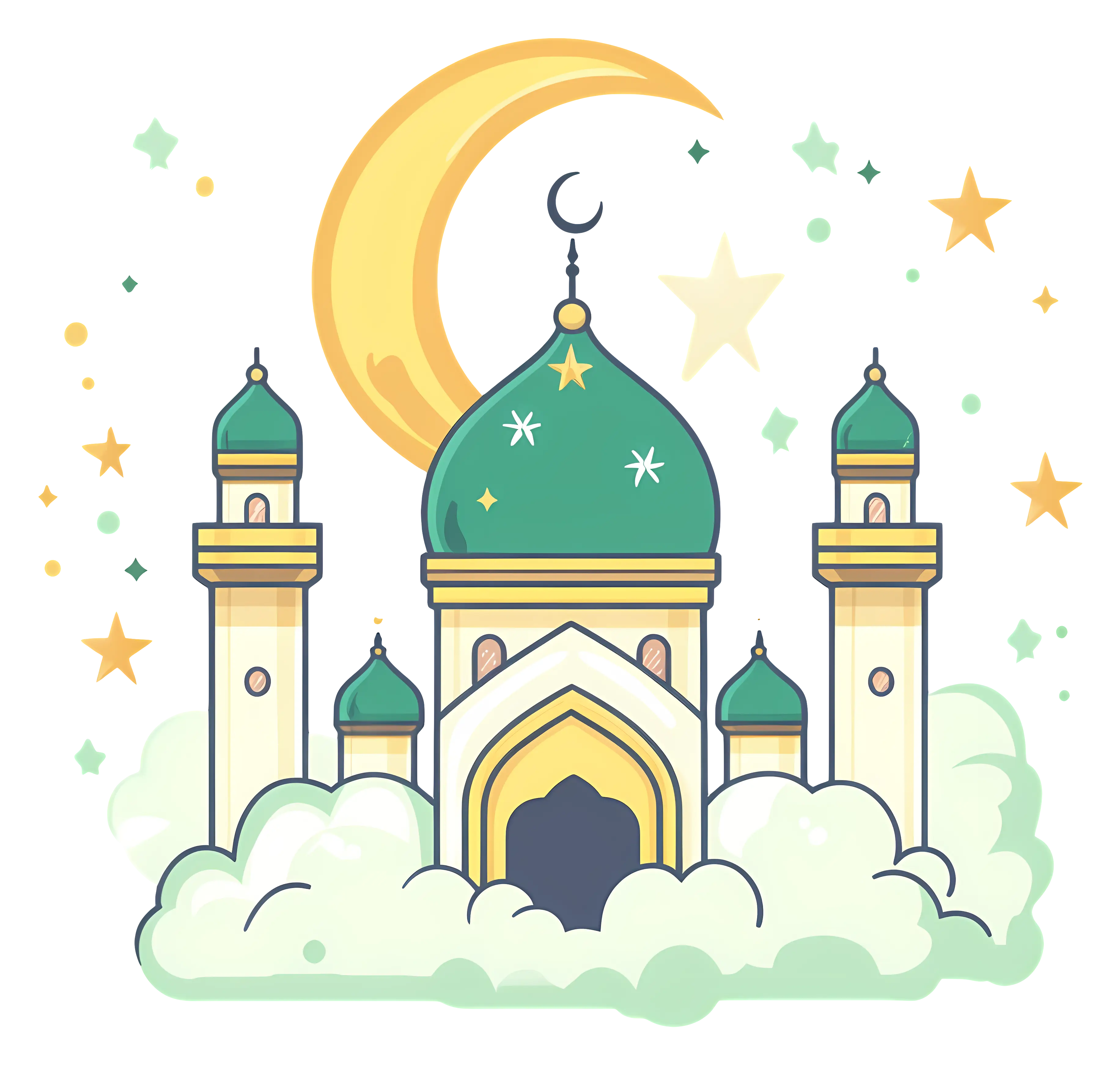 Beautiful Mosque with Moon and Stars