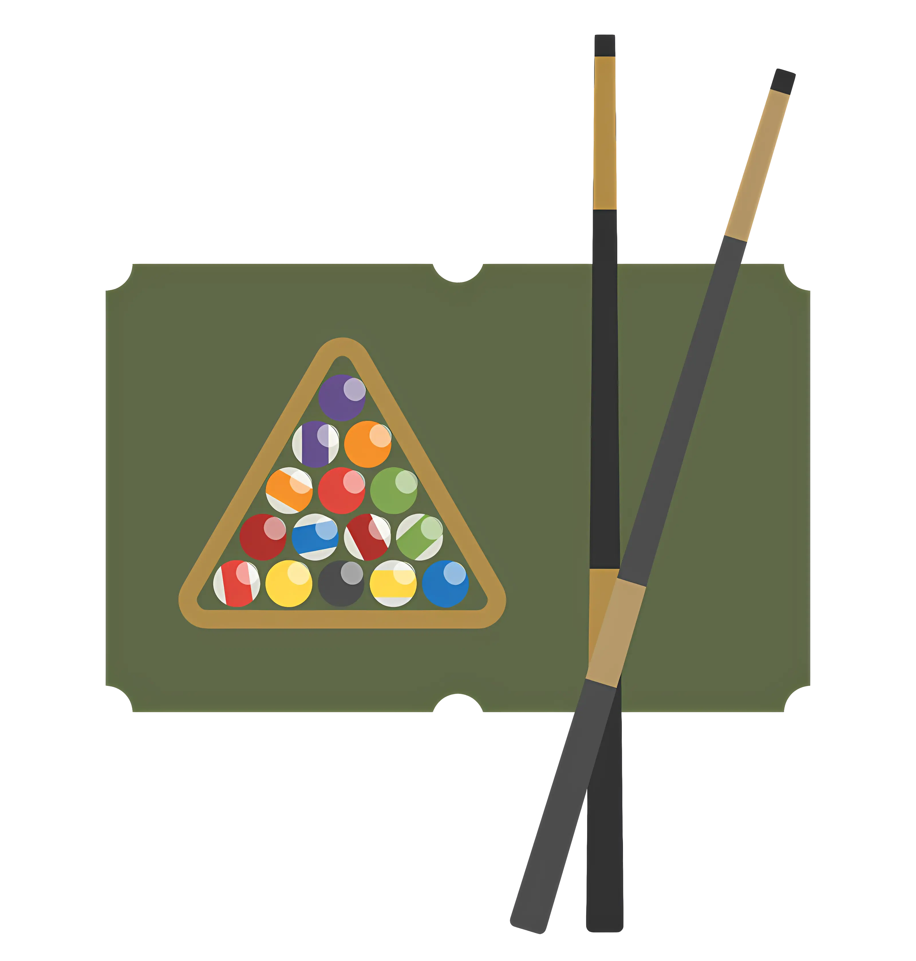 Billiard Table with Pool Balls and Cue Sticks