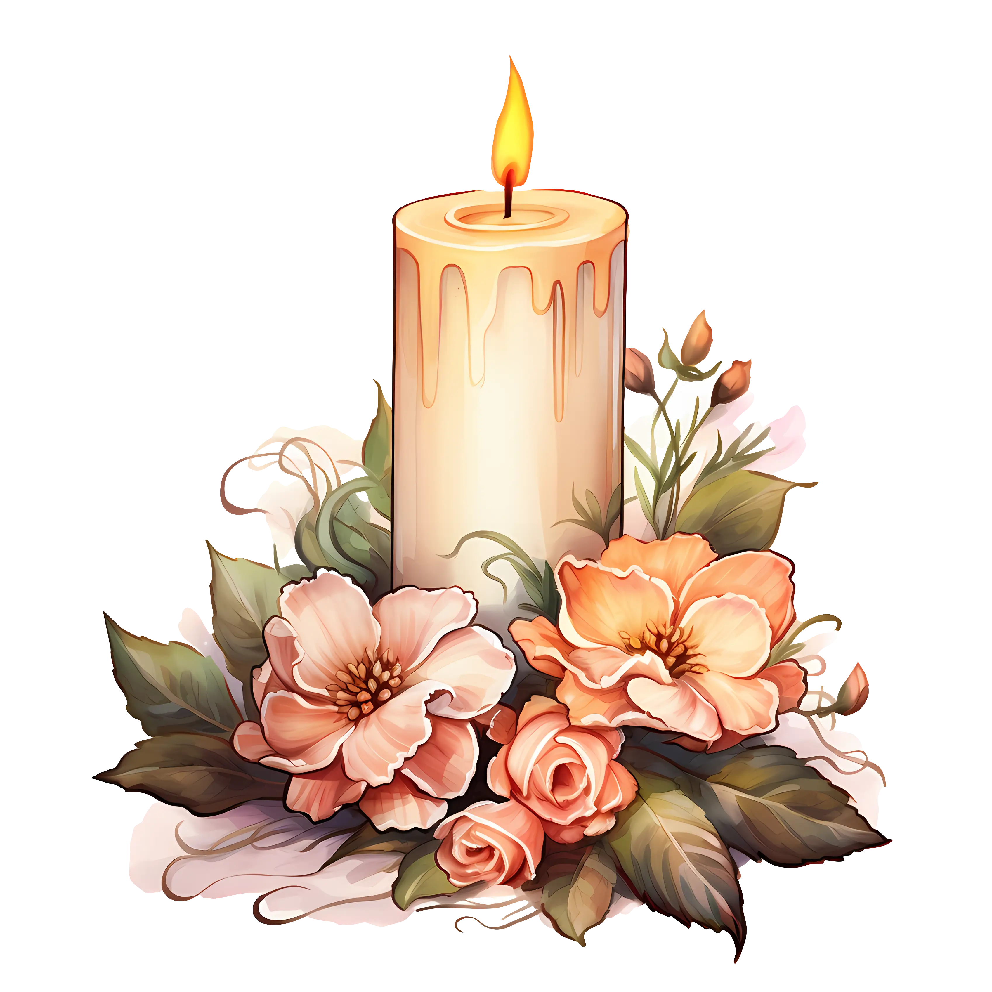 Single Candle with Floral Arrangement