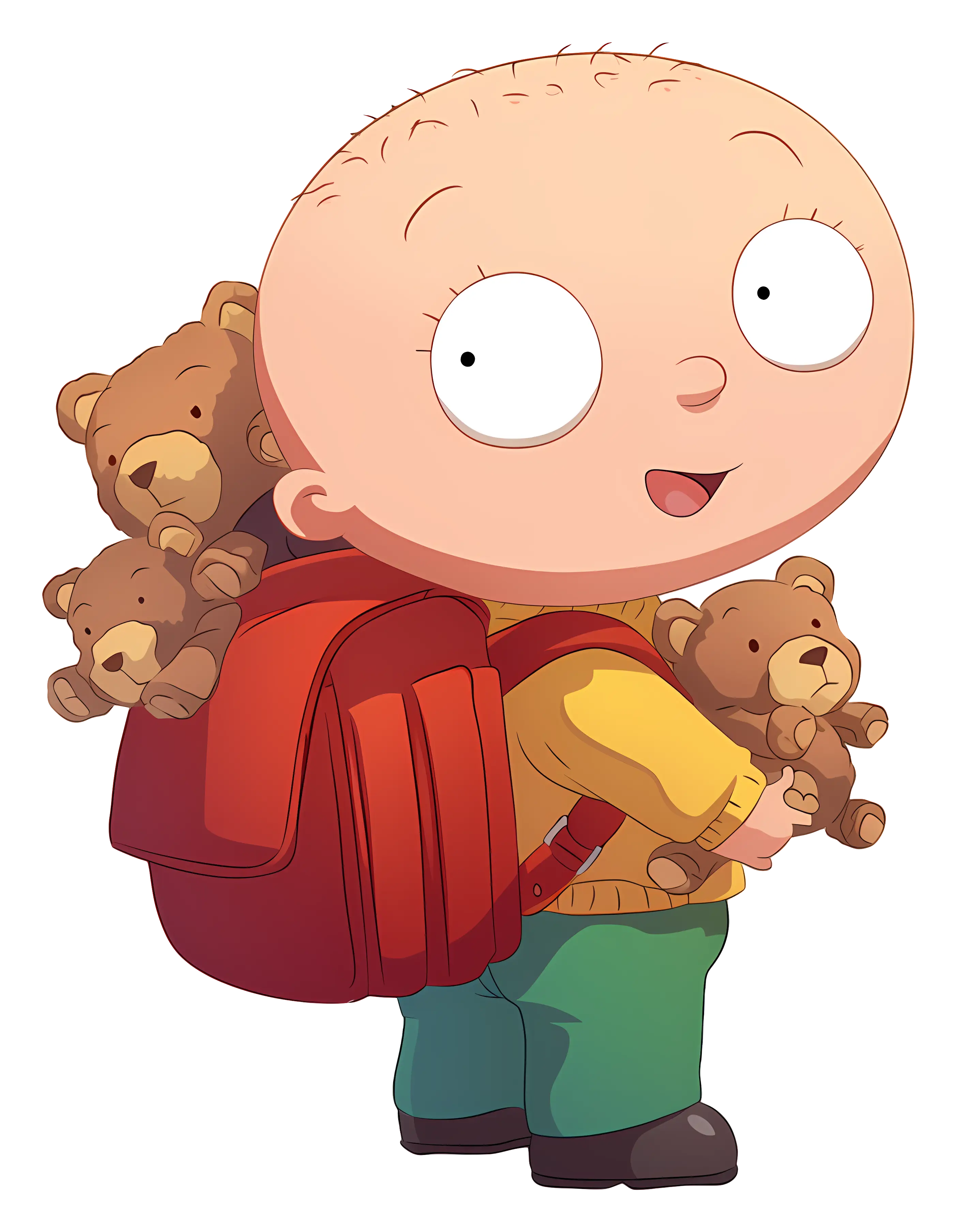 Cartoon Child with Backpack and Teddy Bears