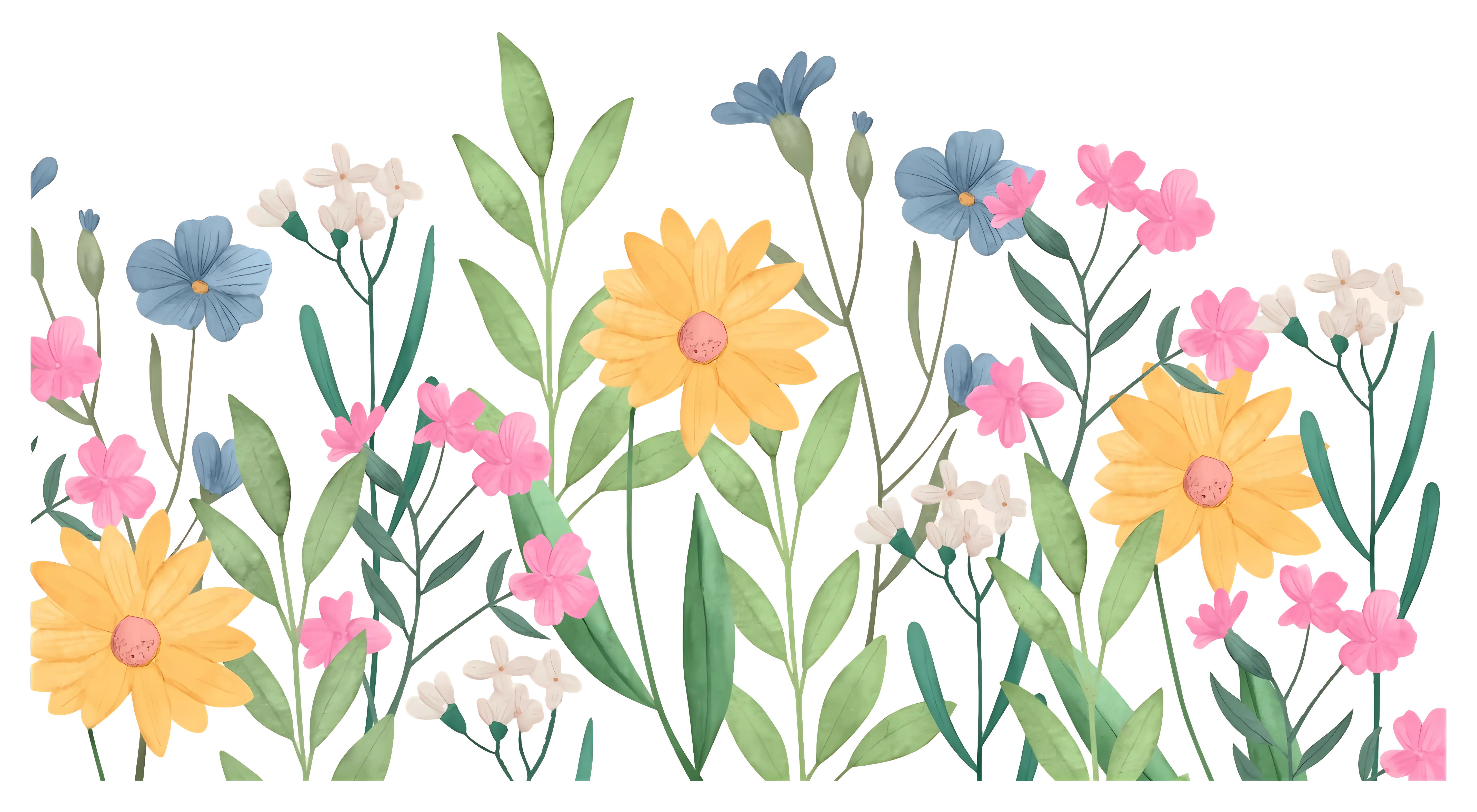 Beautiful Wildflower Watercolor Field