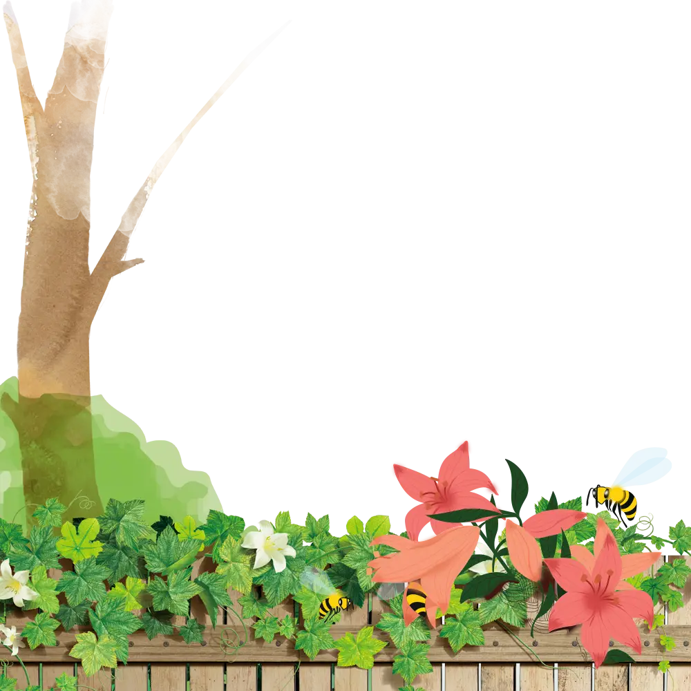 Beautiful Garden with Flowers and Bees