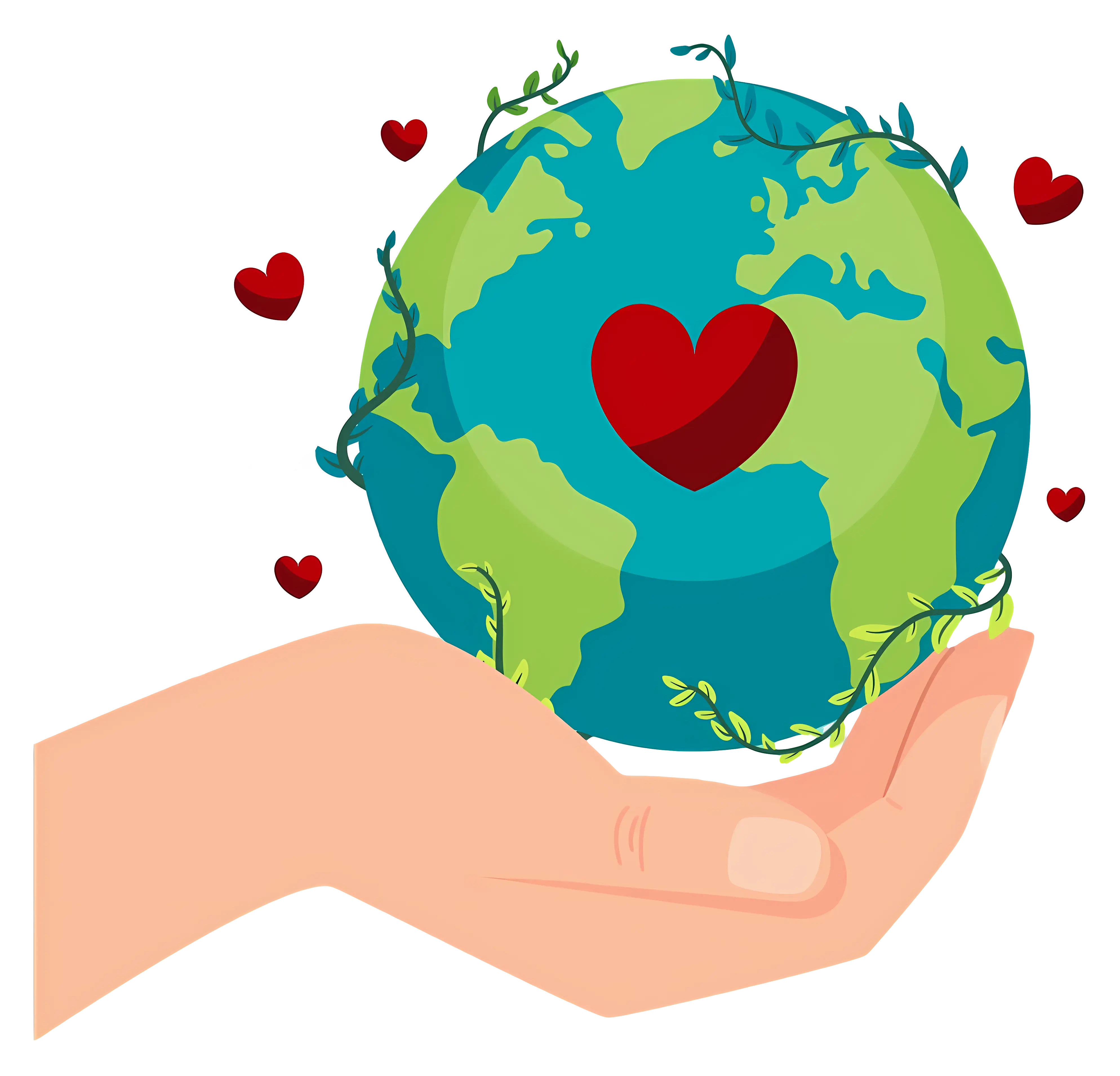 Earth in Hand with Hearts Symbolizing Global Care