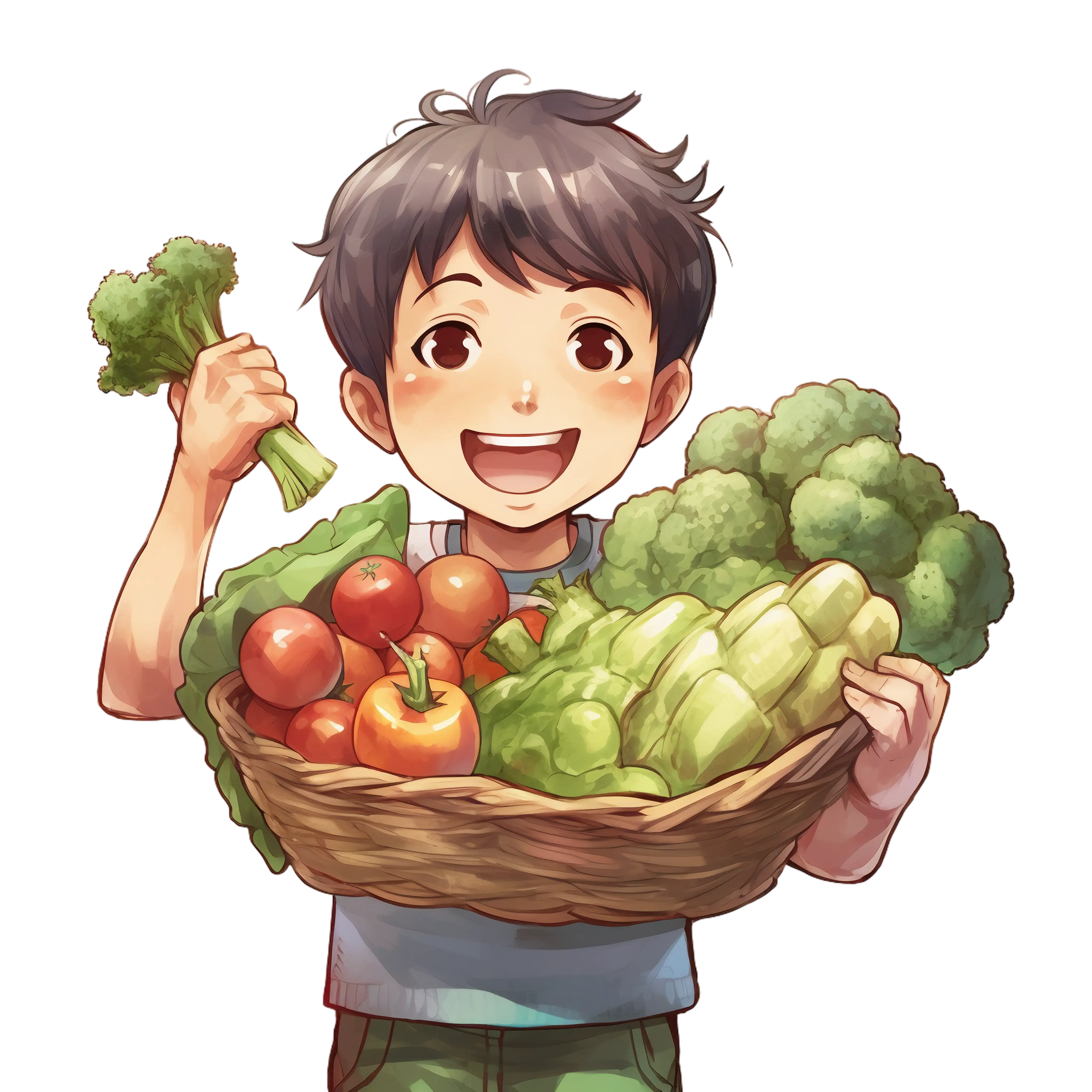 Boy Holding Basket of Vegetables