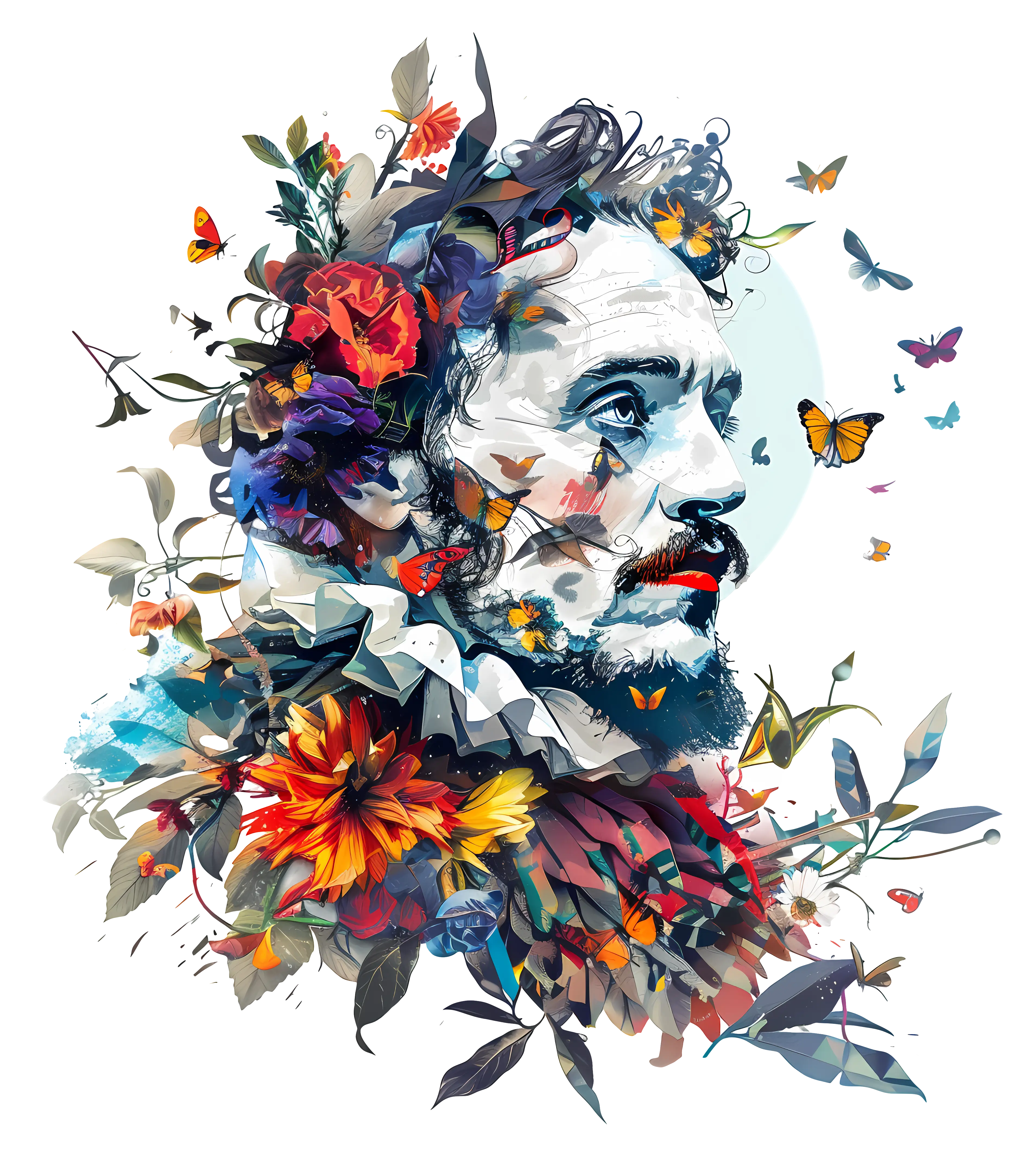 Artistic Floral Portrait with Butterflies